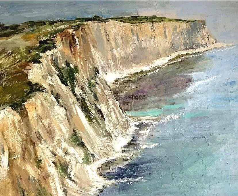 High cliffs on Malta seashore - oil landscape by Debbie Bonello, for sale.