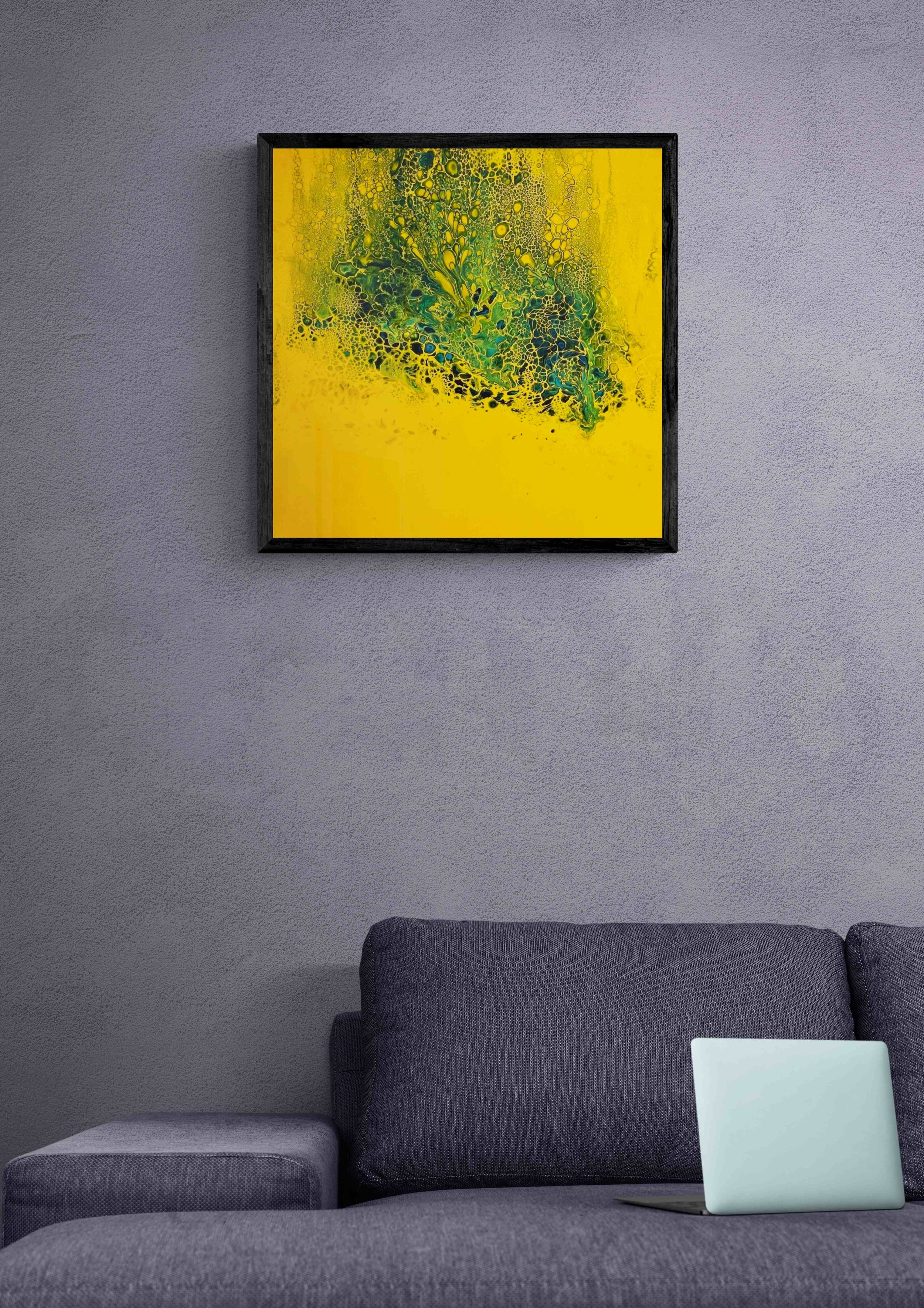 A Peacock's Pride by Jo Dounis as seen on the wall in a living room interior
