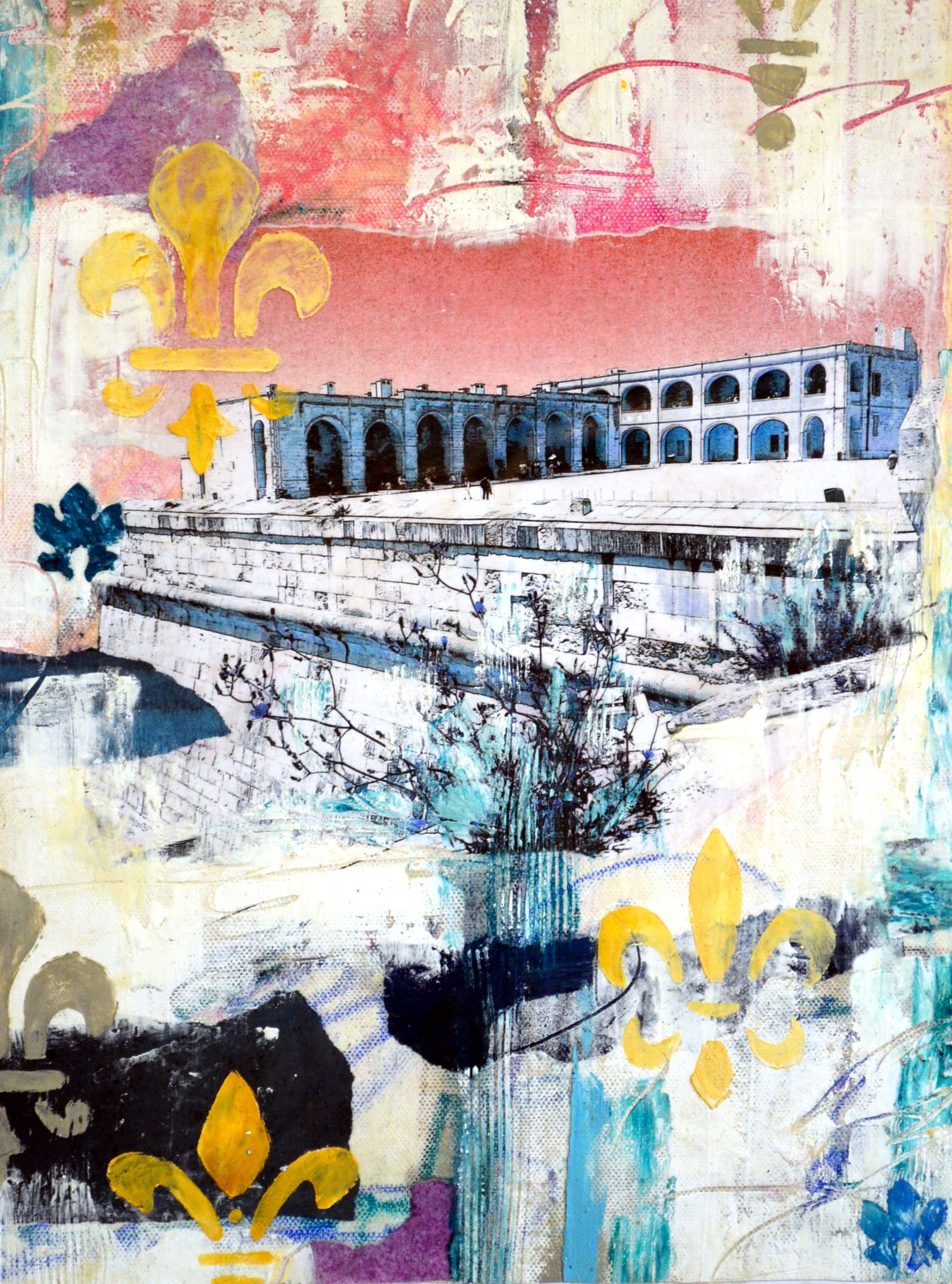 Fine art collage based on photo of famous Maltese fort by Marianne Ogden on Allura Art.