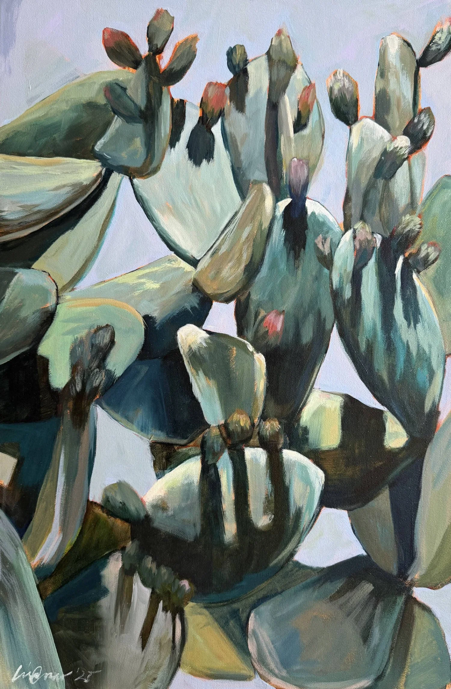 Prickley Pear plant in close view on Lisa Cassar's acrylic painting, available on Allura Art