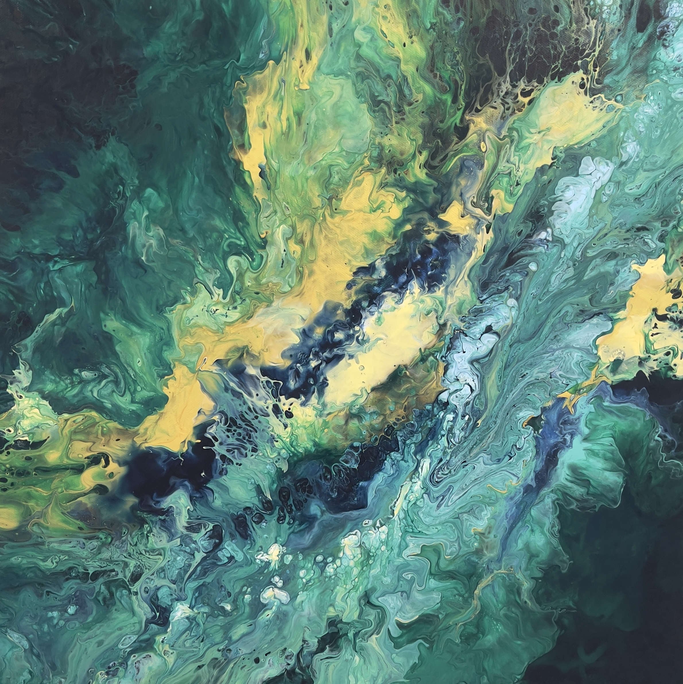 Acrylic abstract panting created with the pouring technique by Jo Dounis.