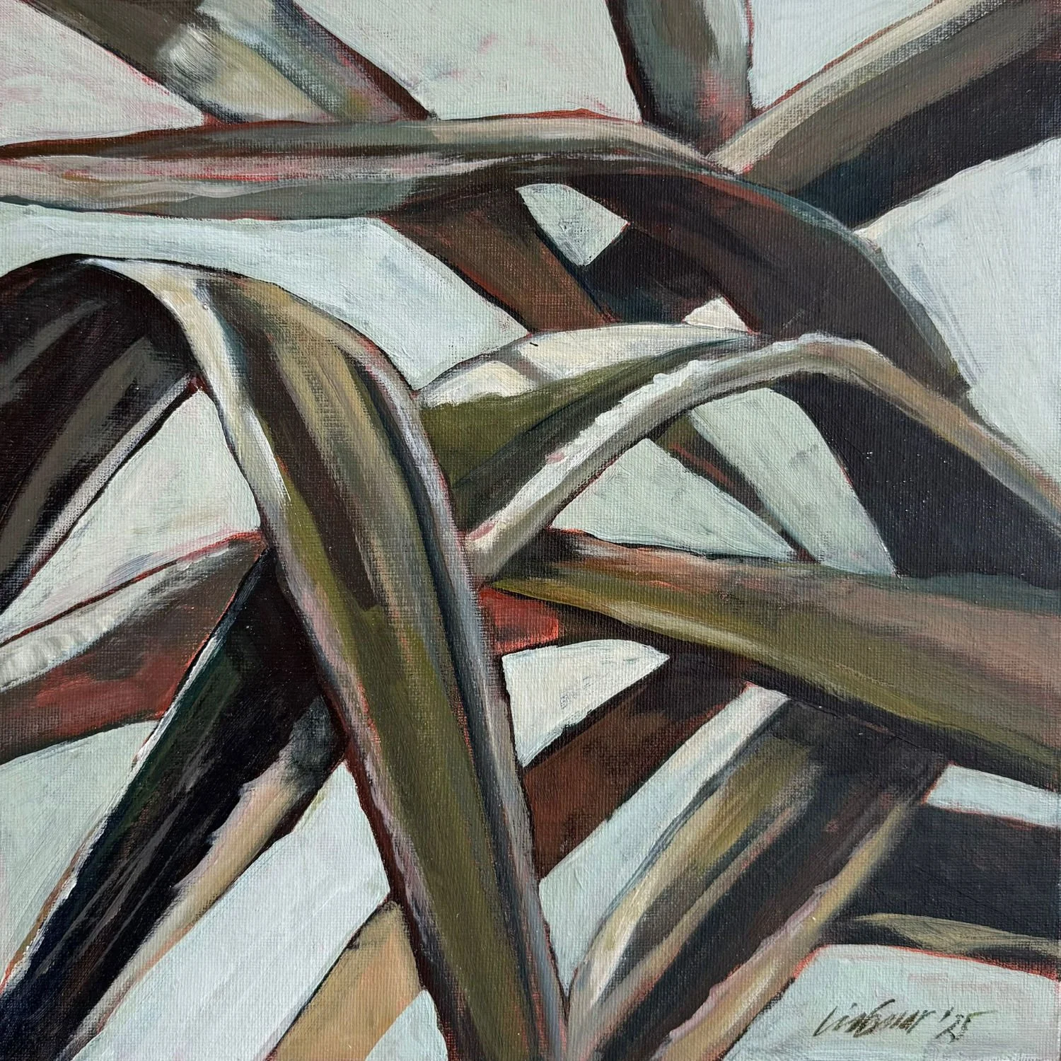 Close up the leaves of agave plant painted in acrylic by Lisa Cassar