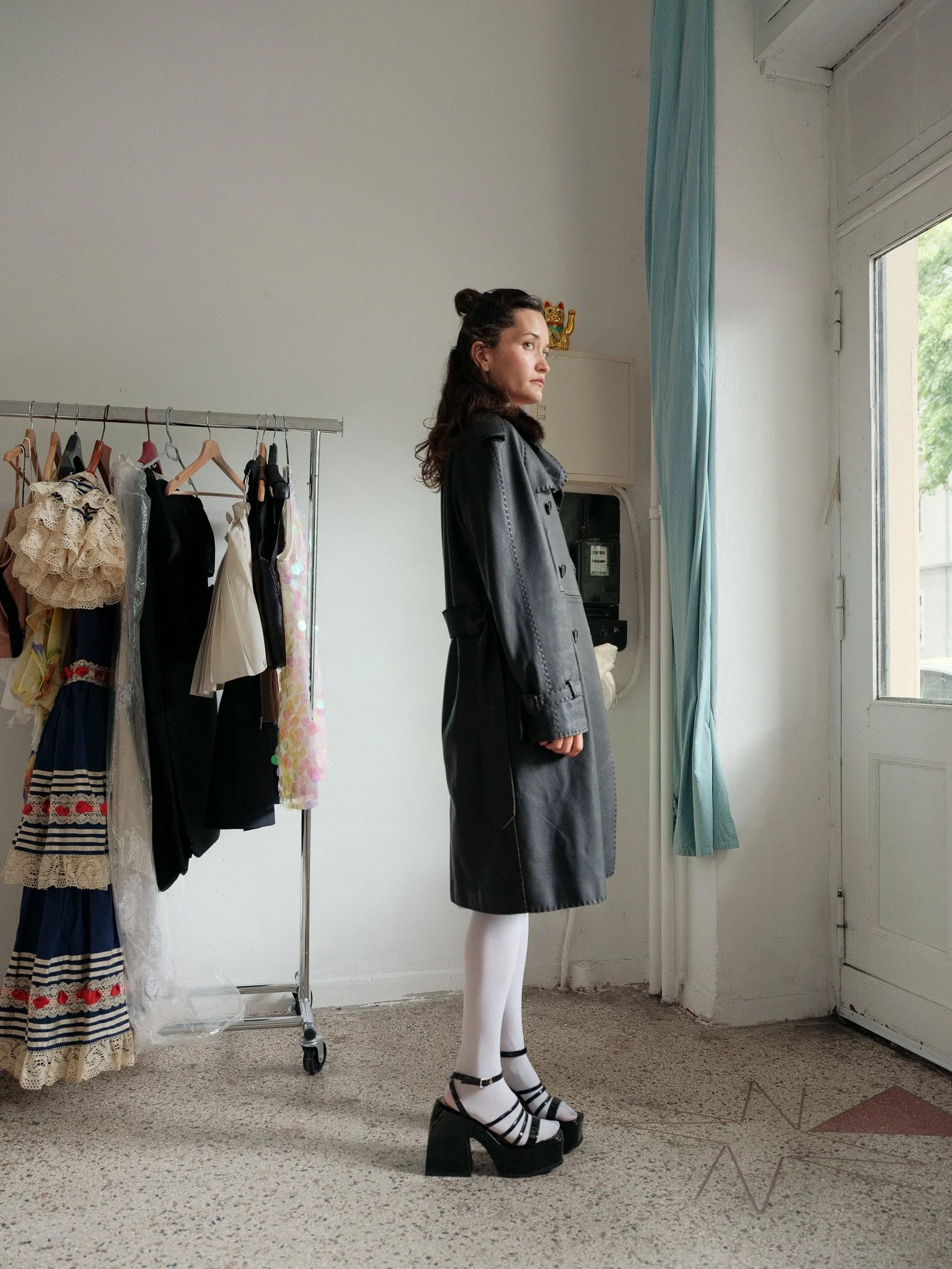1990s Jean Paul Gaultier Leather and Fur Trench Coat 90s Purple 