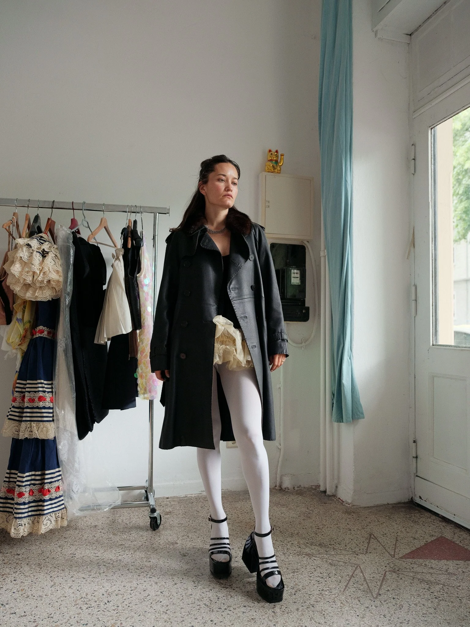 1990s Jean Paul Gaultier Leather and Fur Trench Coat 90s Purple 