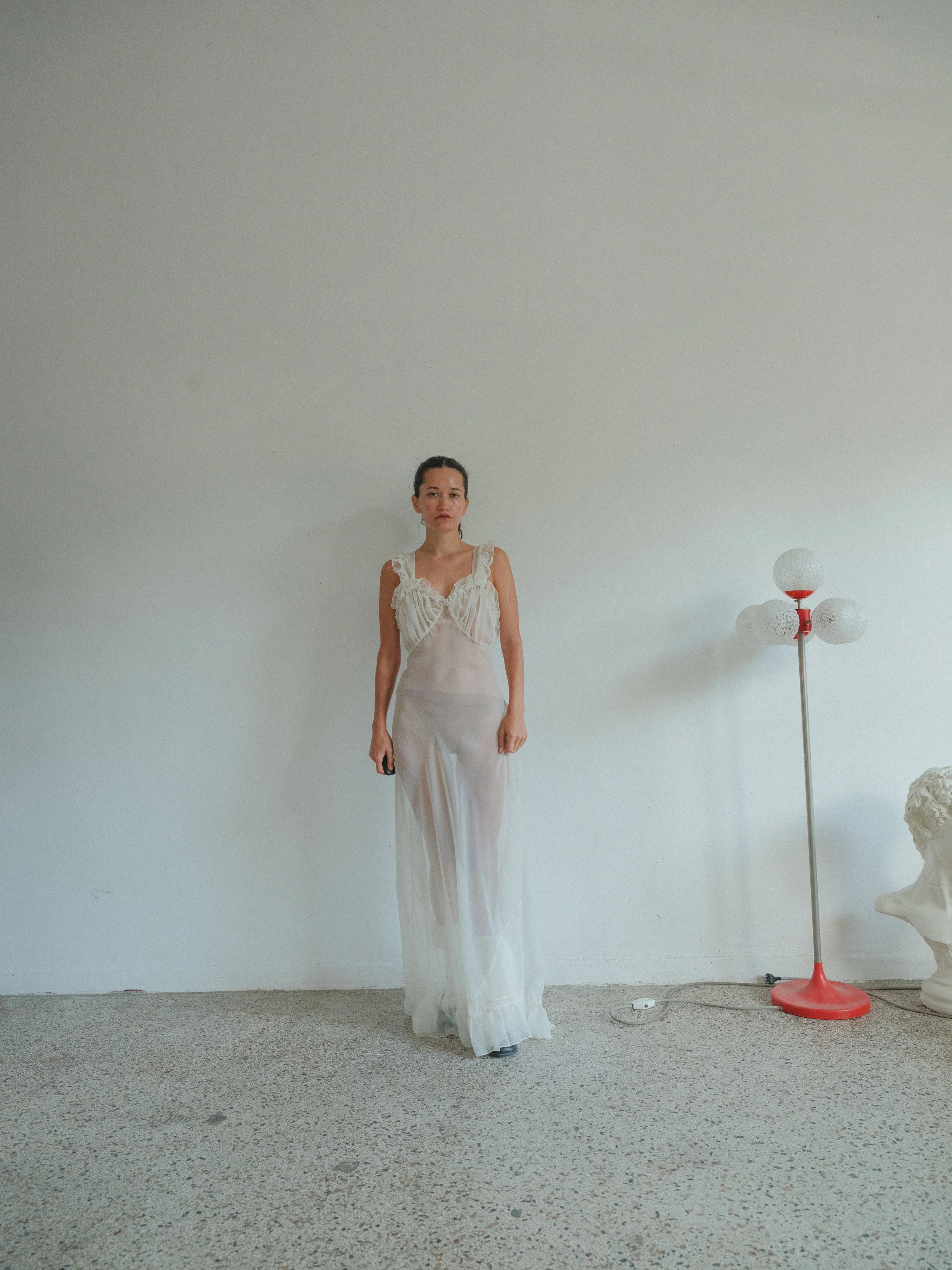 open lace back dress White Plan A-Line See-Through Organza Pleated Midi White Dress