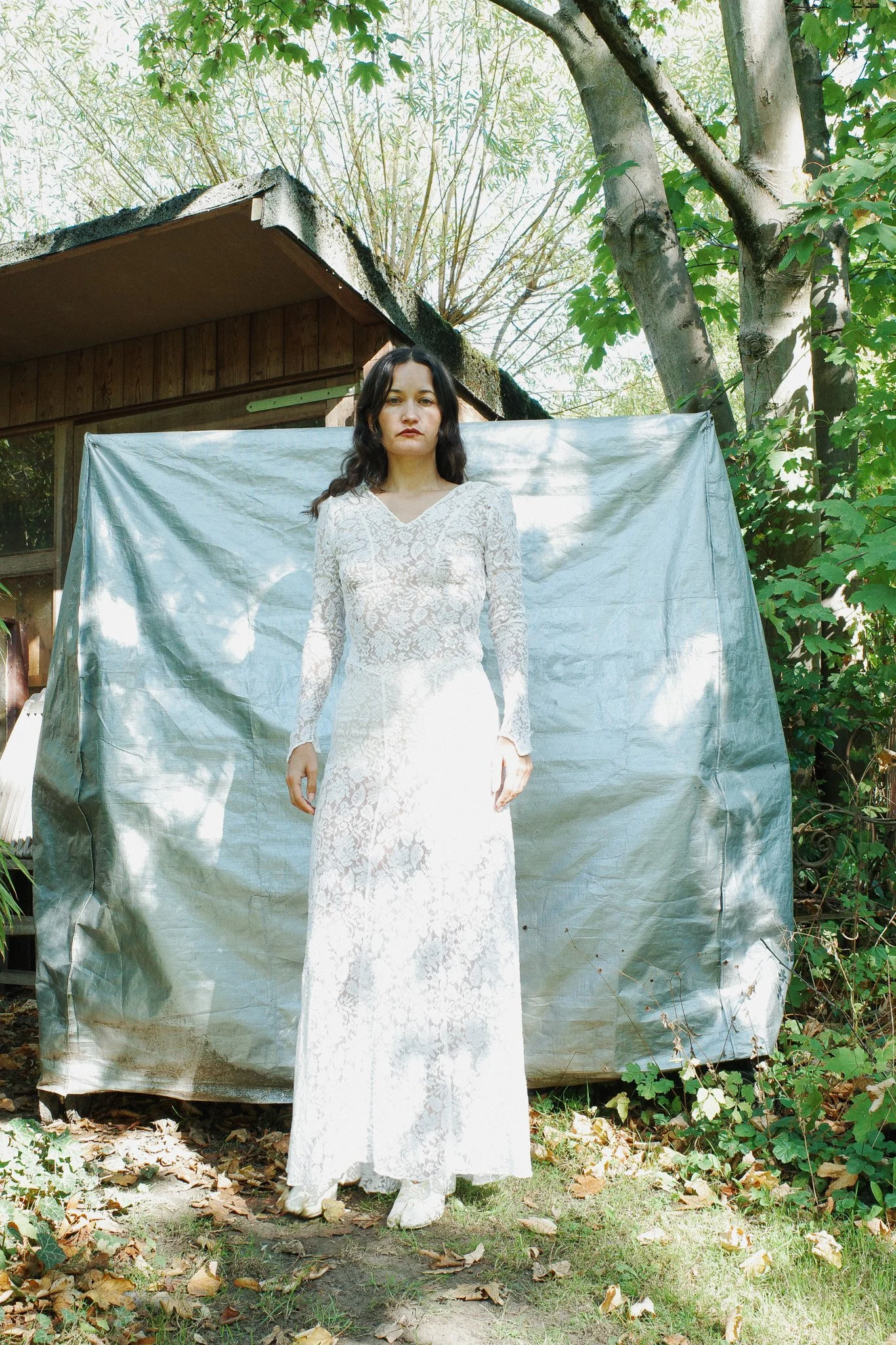 Vintage Lace Long Sleeve Wedding Dress XS