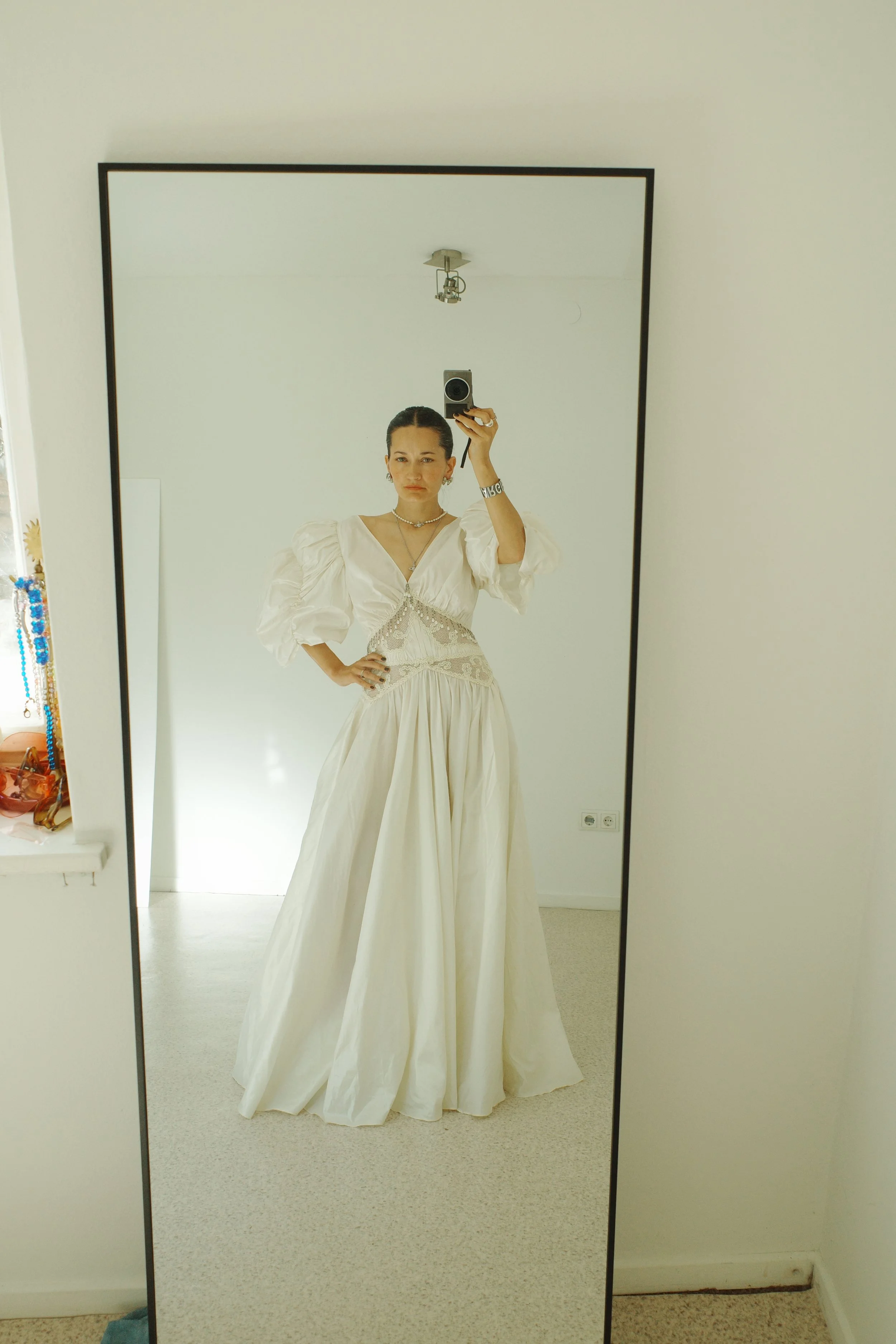 True Italian Vintage Champagne Puff Sleeve Bridal Dress – 1980s Handmade