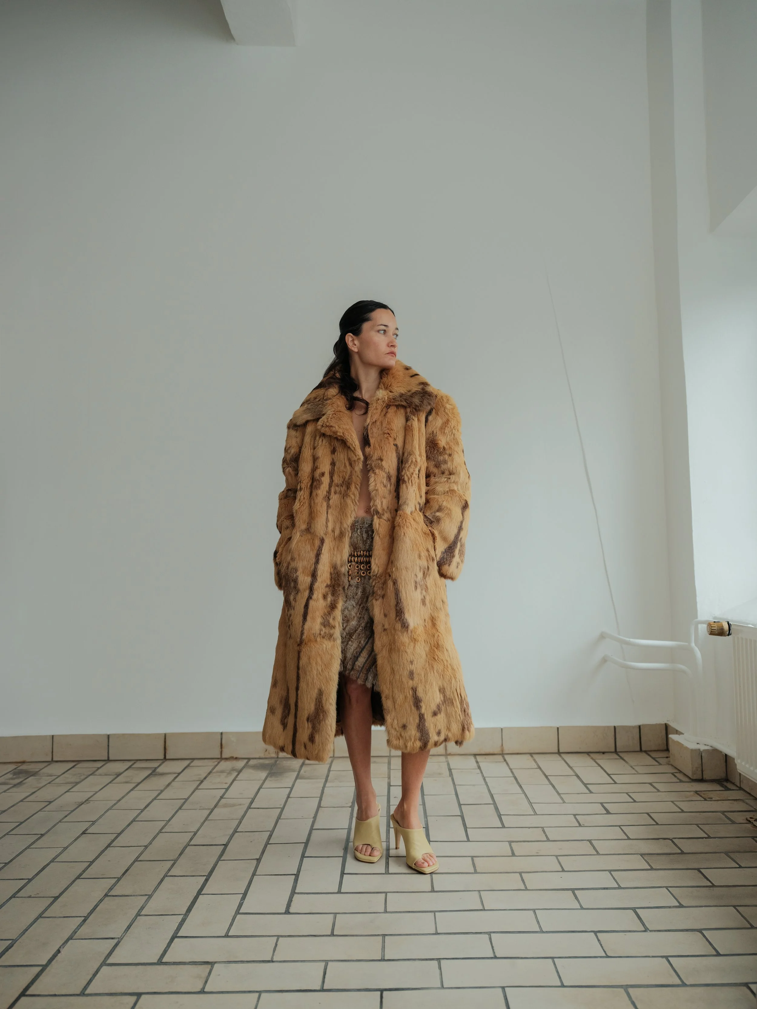Vintage Mottled Long Fur Coat