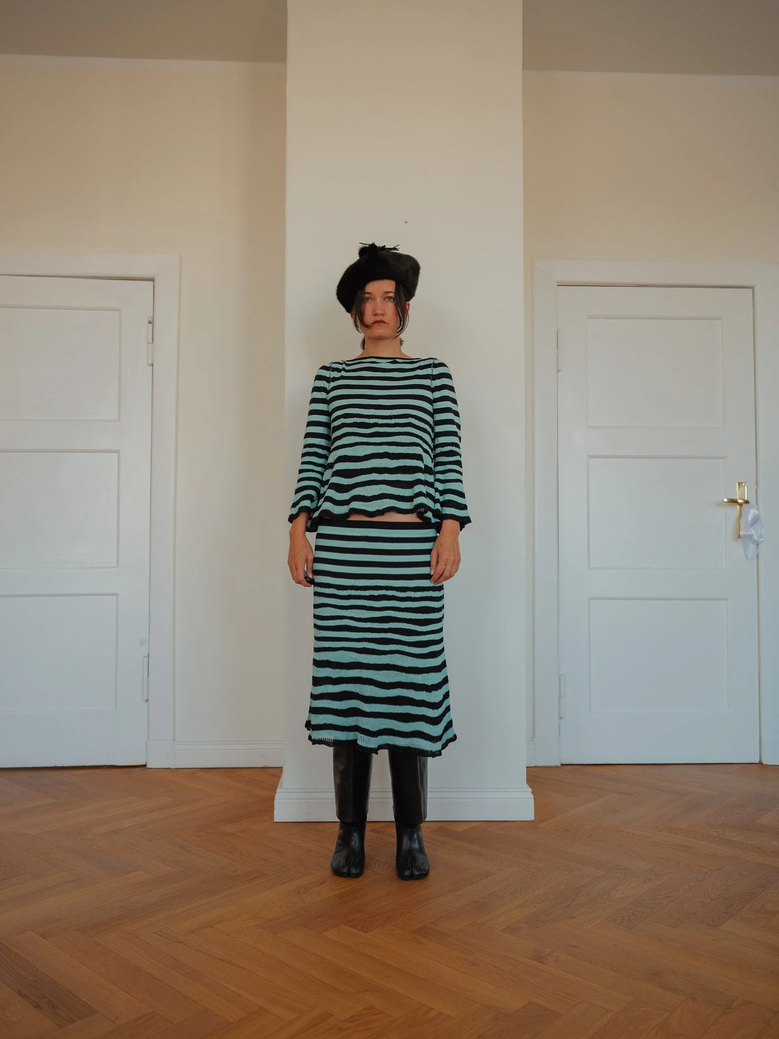 True vintage Black Beaver Fur Hat with Leather & Fur Tassel