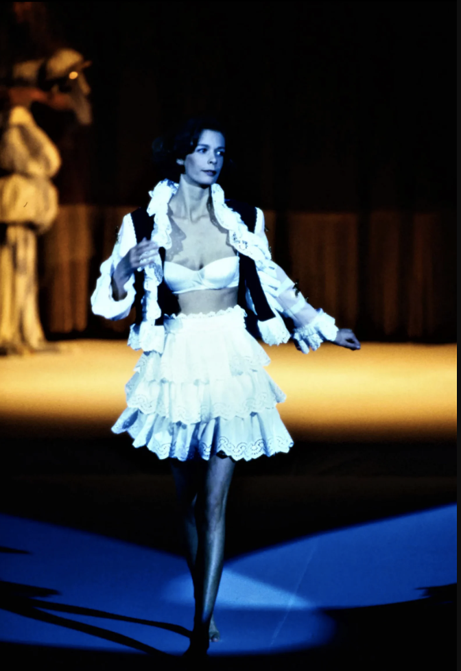 Runway Moschino Couture Spring 1994 White Cotton Ruffle Skirt XS