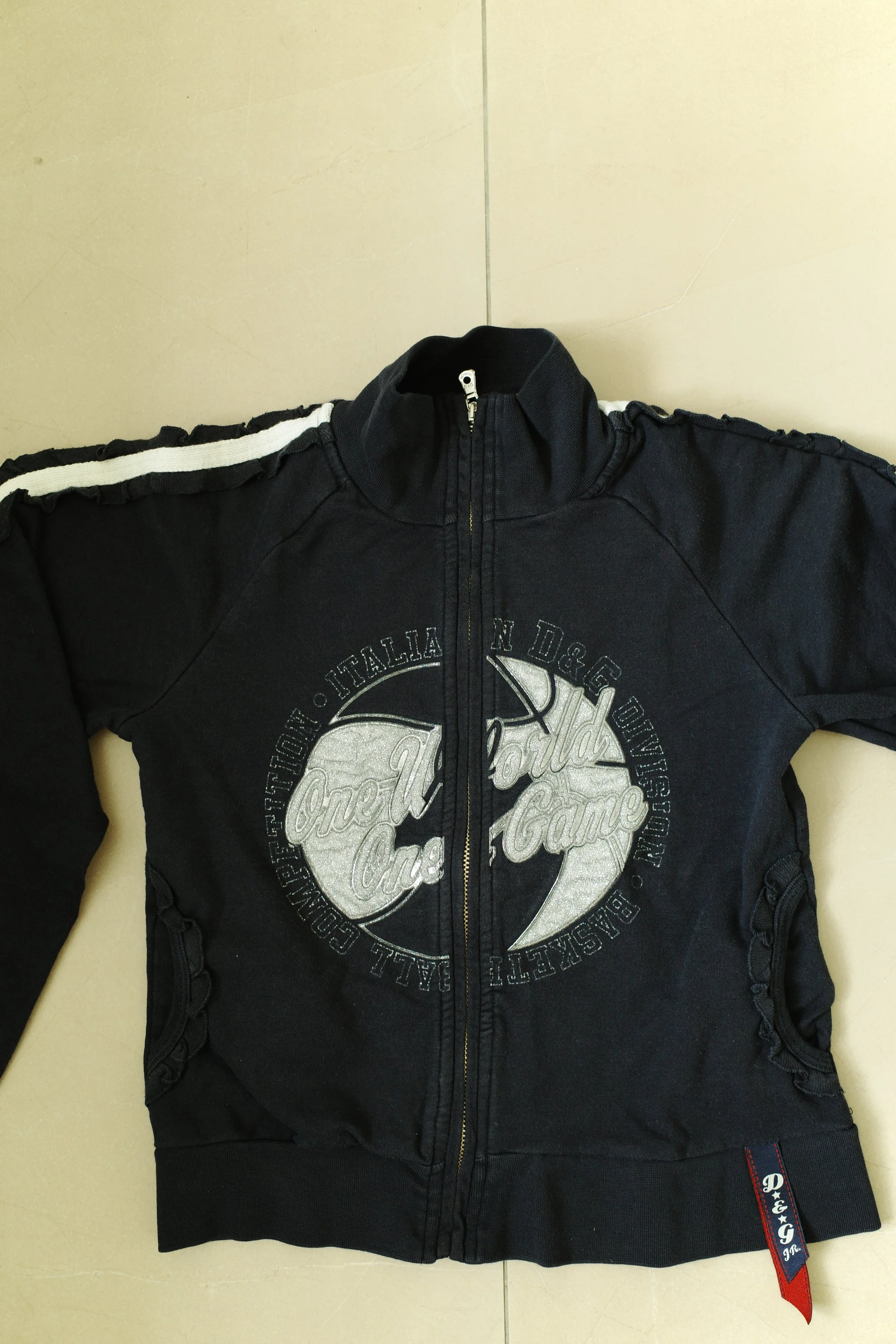 Vintage Dolce & Gabbana Junior Track Jumper – Black with Silver Logo