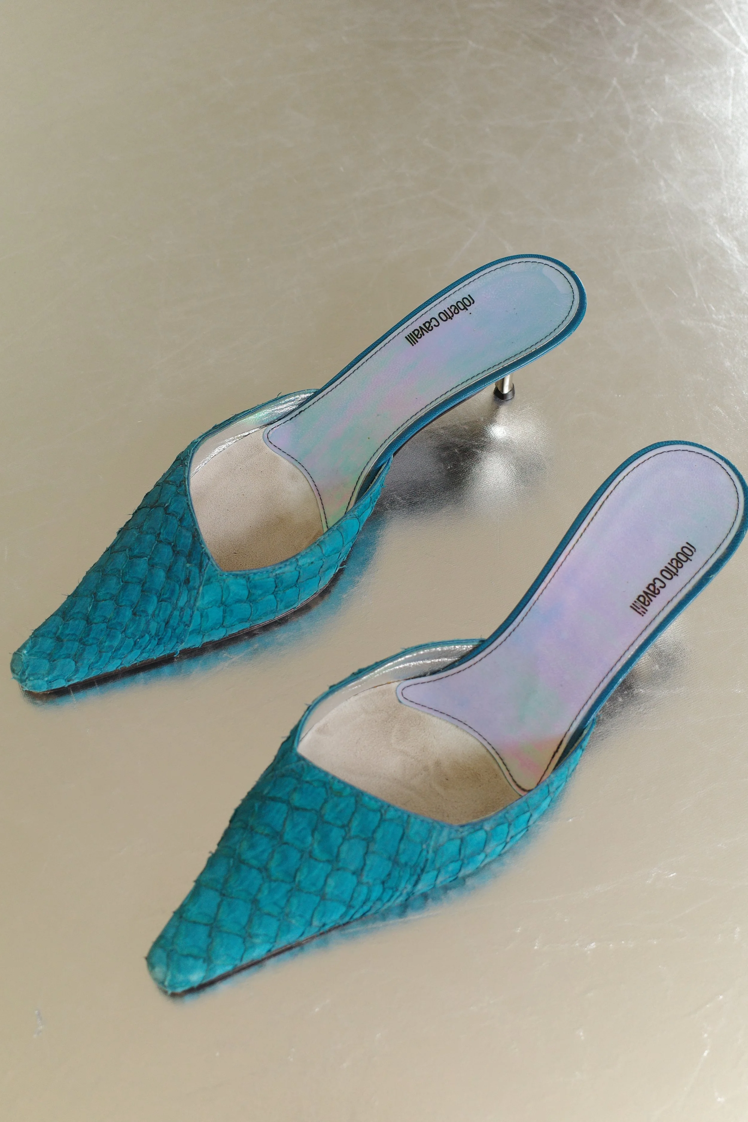 Vintage Cavalli Turquoise Python Kitten Heels Size 39