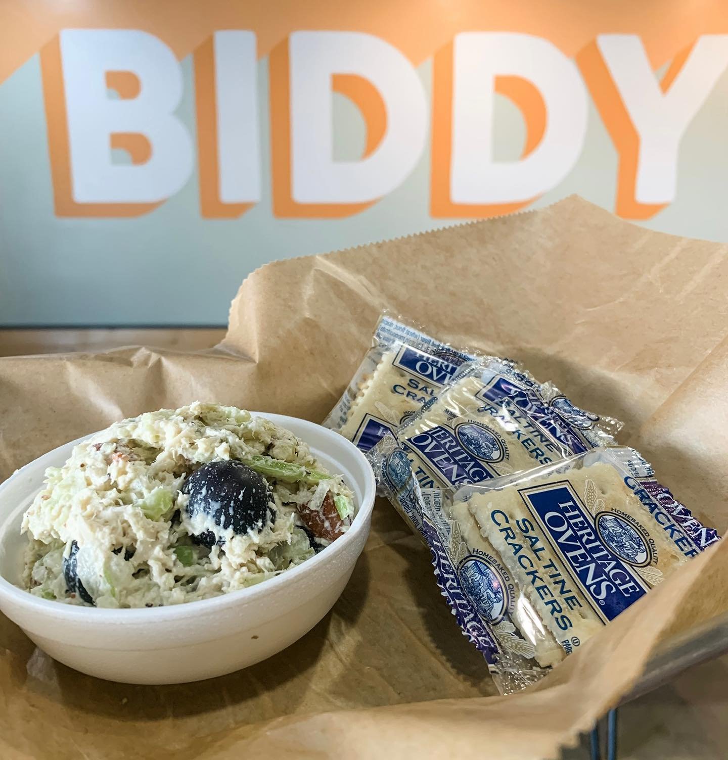 Keepin&rsquo; things light and refreshing with our signature chicken salad. Made in-house with fresh ingredients, try it with crackers or on a sandwich/wrap!l today! #biddyschicken #chickensalad #yummy #goodfoodgoodmood #happinessbythescoop #maconga 