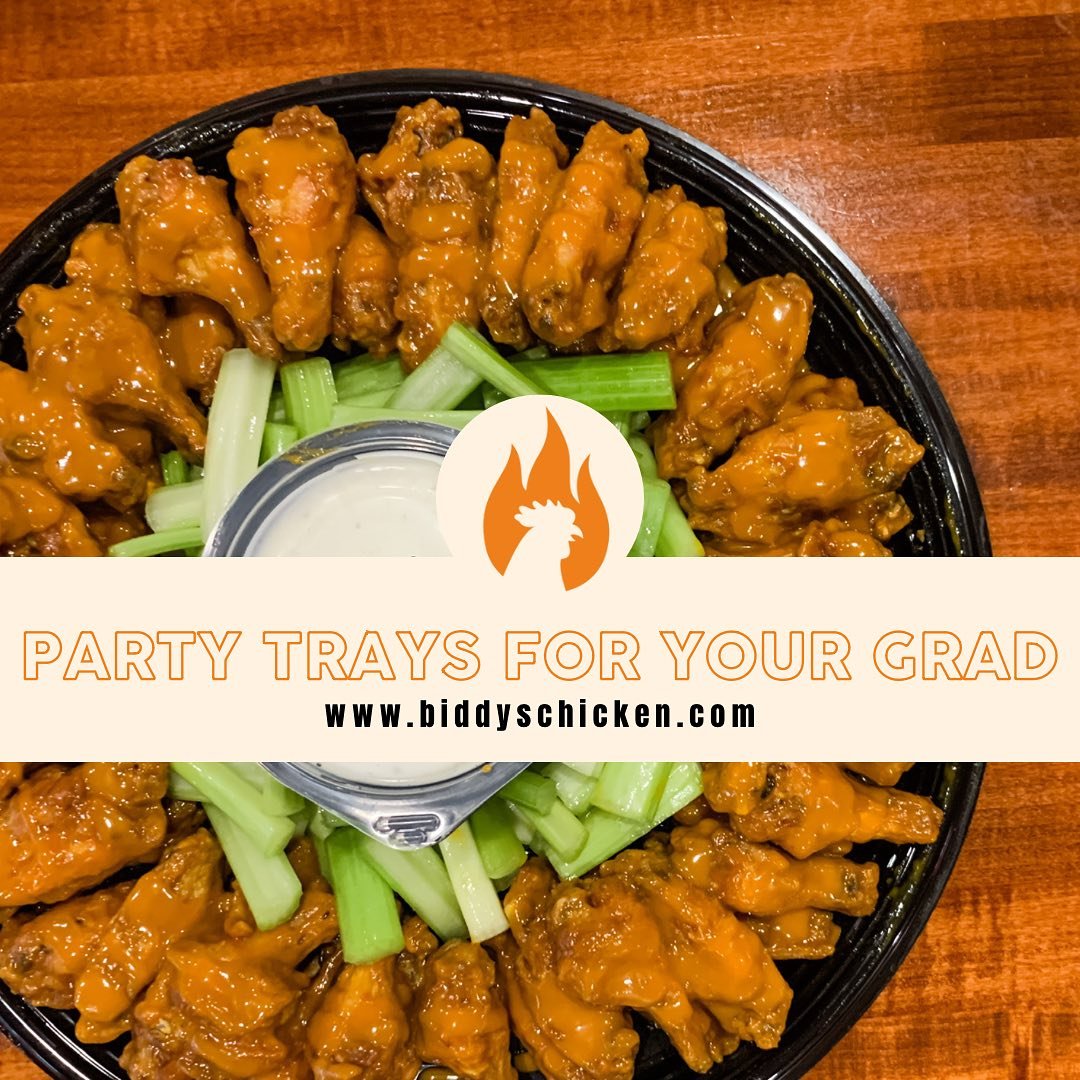 It&rsquo;s graduation season and a party tray for your grad celebrations is just what you need! Whether you want wings, tenders, or a little bit of both&hellip;.. Biddy&rsquo;s has you covered! Preorder online or give us a call! #biddyschicken #macon