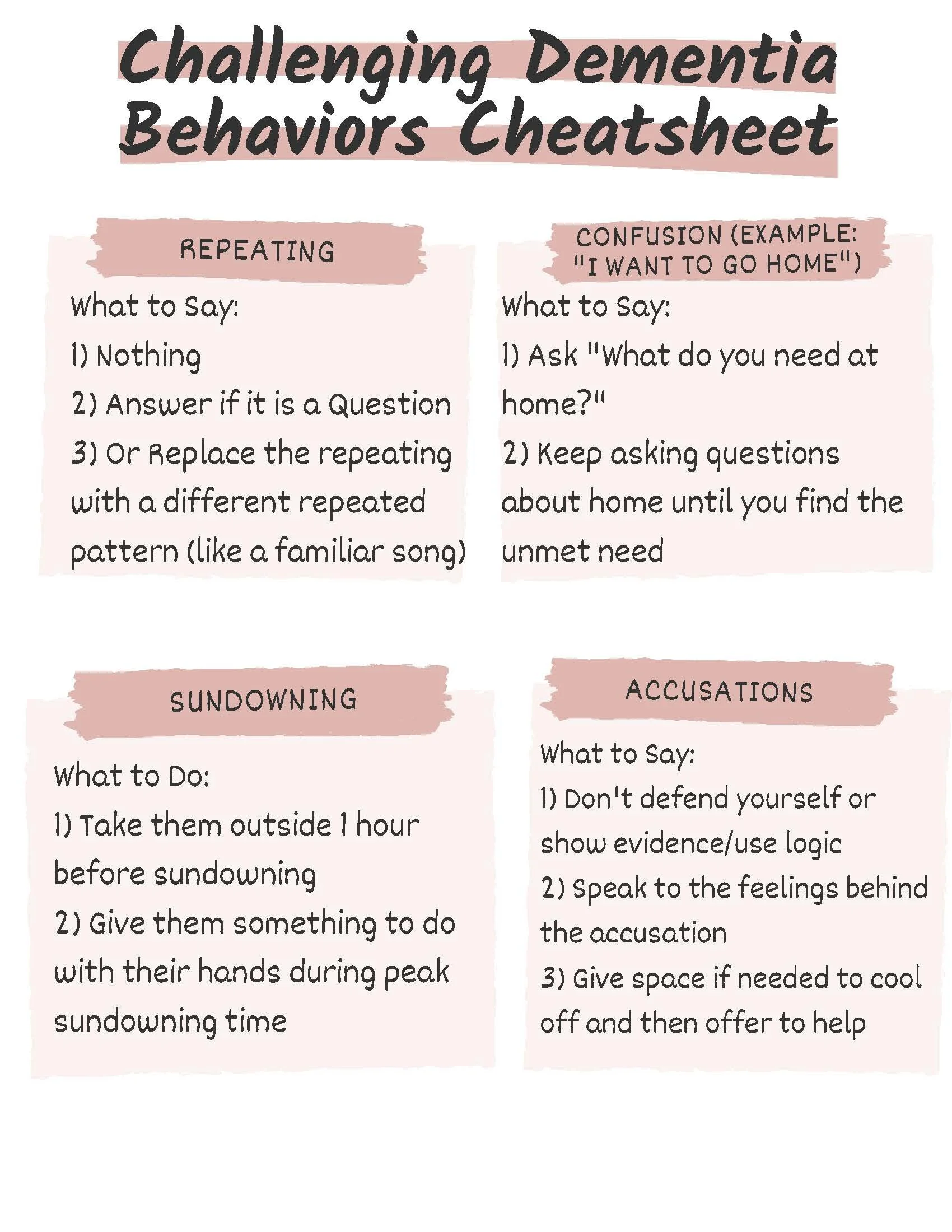 Behaviors Cheat Sheet Dementia Success Path