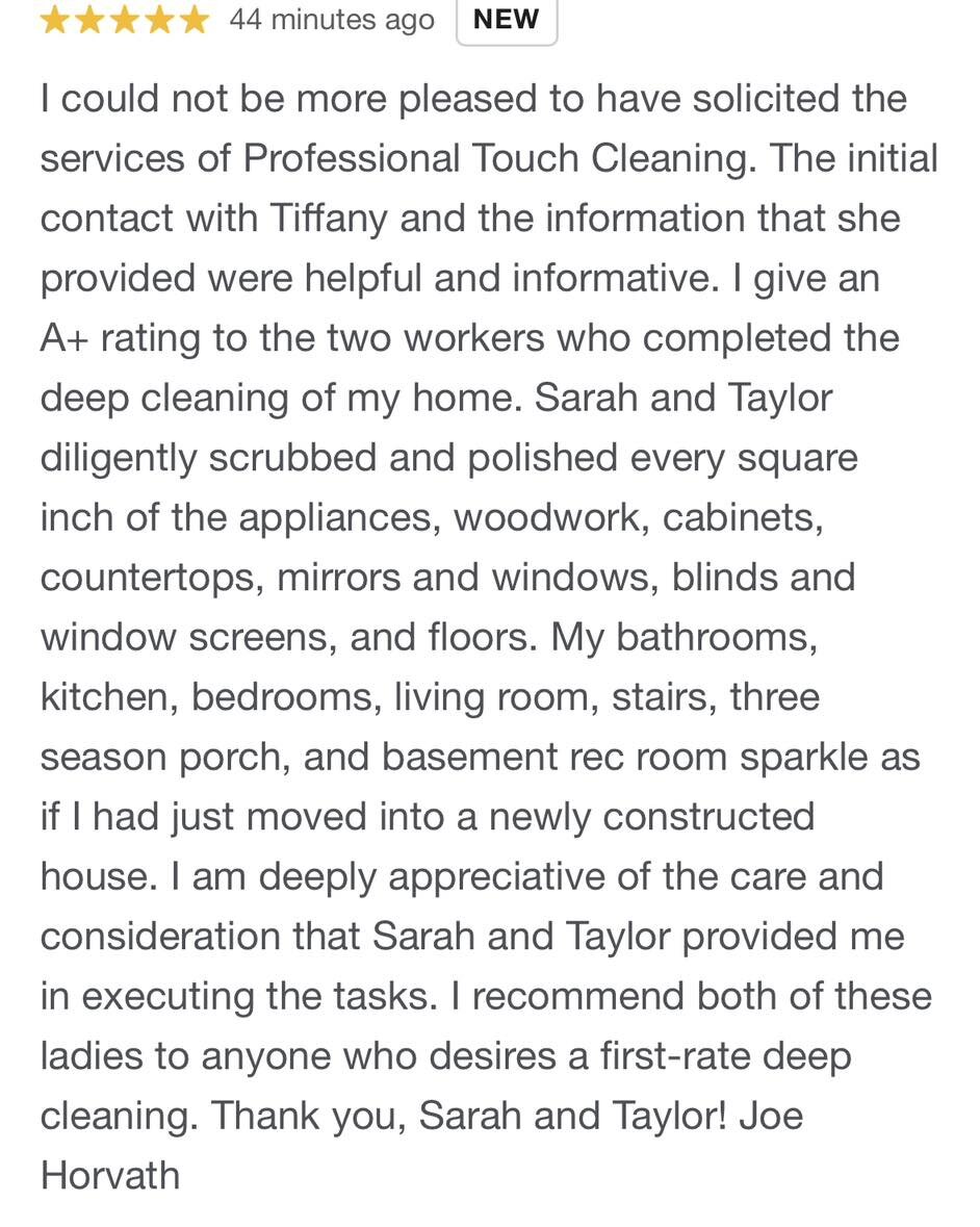 ✨ Thrilled to receive glowing feedback from our client about our cleaning services! 🌟 Nothing makes us happier than knowing our hard work pays off and leaves our clients satisfied. Thank you for trusting us to keep your space clean and welcoming, an
