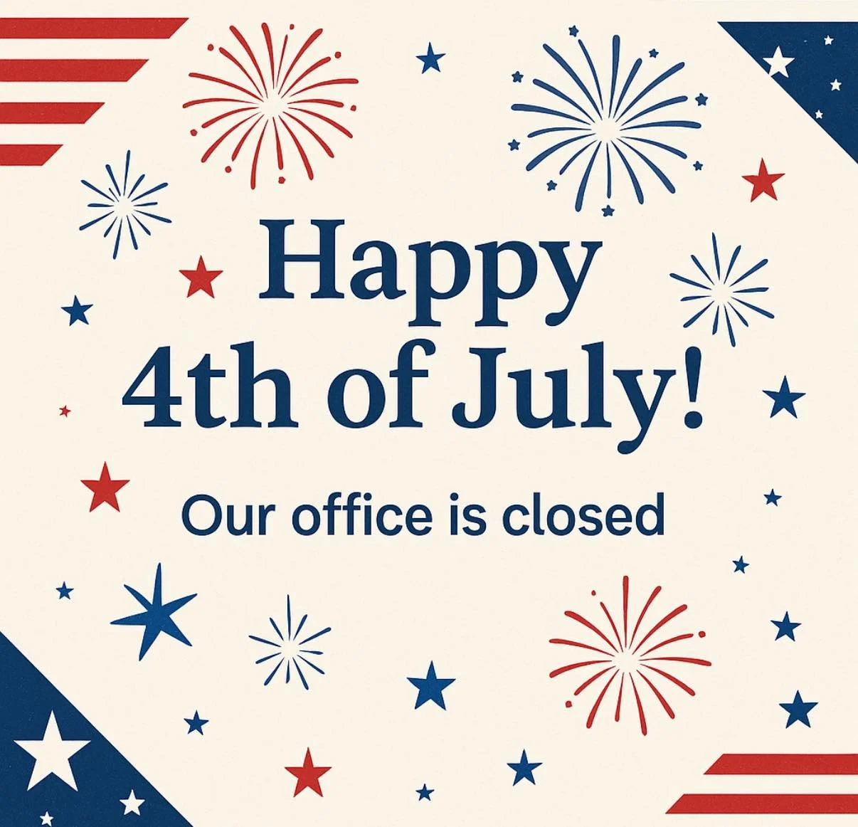 π Happy 4th of July! πΊπΈ
Wishing all of our wonderful clients a safe and joyful Independence Day! Today, we’re taking a break to celebrate with our loved ones, so our office is closed.
We’ll be back to creating sparkling spaces on Mon