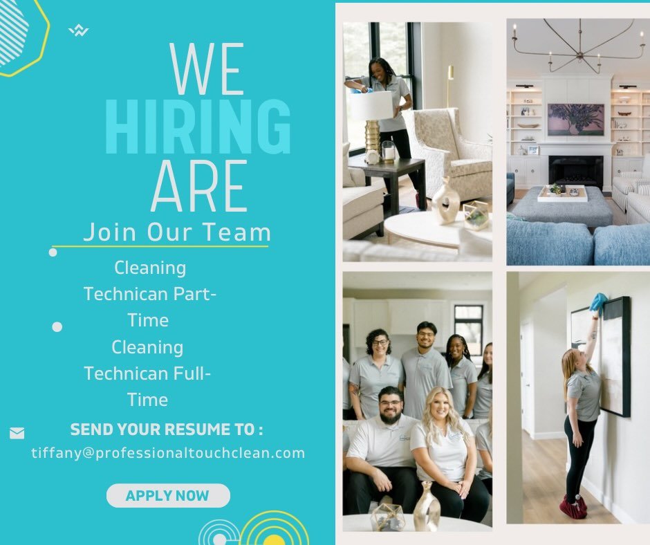 🧽✨ NOW HIRING: CLEANING TECHNICIANS ✨🧽

💵 $17&ndash;$20/hr + tips
🕘 Mon&ndash;Fri | 9&ndash;5
📅 Flexible schedule (even 1 day/week!)
🚫 No nights. No weekends.
🌟 Award-winning | 5-Star Google Rated

Love cleaning? Love balance? This job has bot