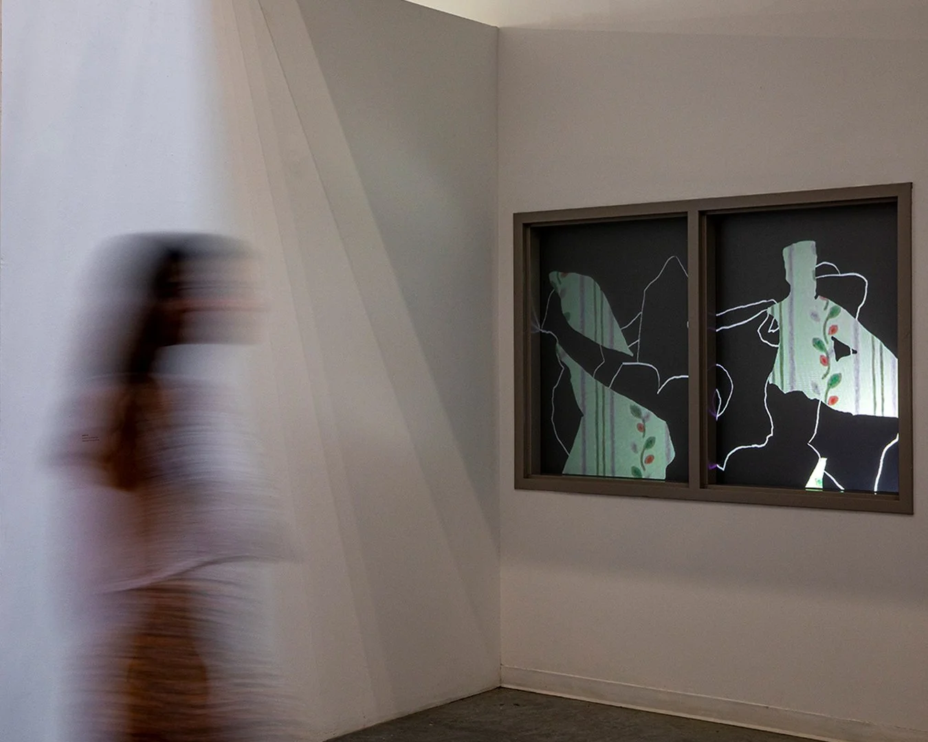 I am there, you can’t tell (installation view), mixed media animation, single-channel installation, 2023