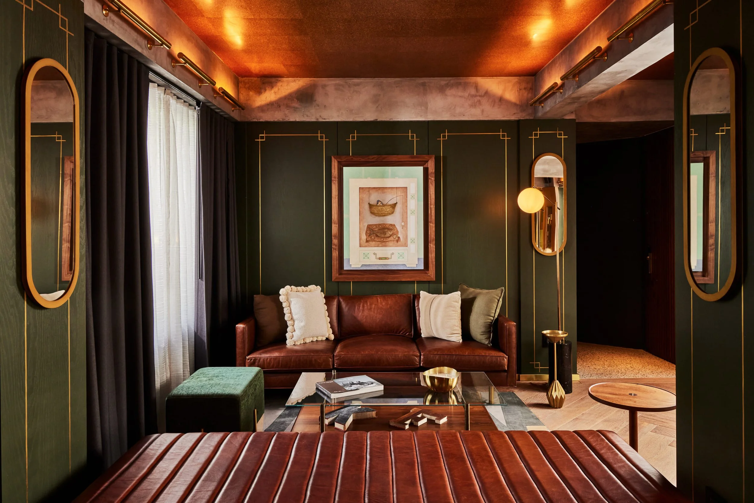 Common area in hotel with wooden furnishings