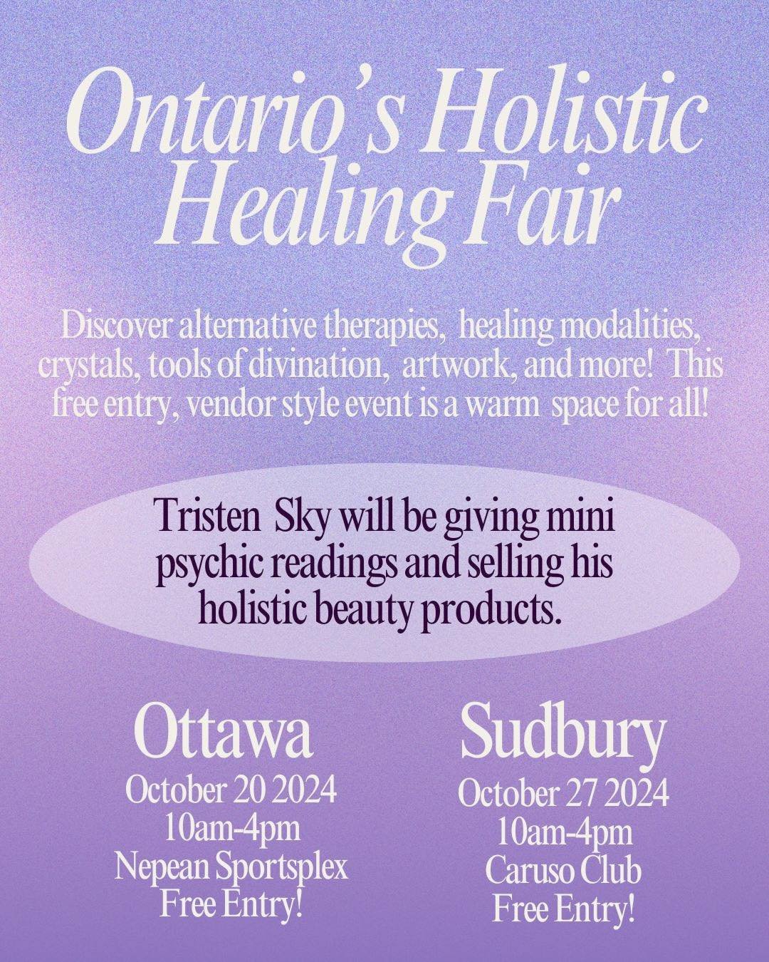 Who&rsquo;s coming!? 🔮💫
I&rsquo;ll be in Ottawa Oct 20 and in Sudbury Oct 27. Get a psychic reading and try out my mystical products :)