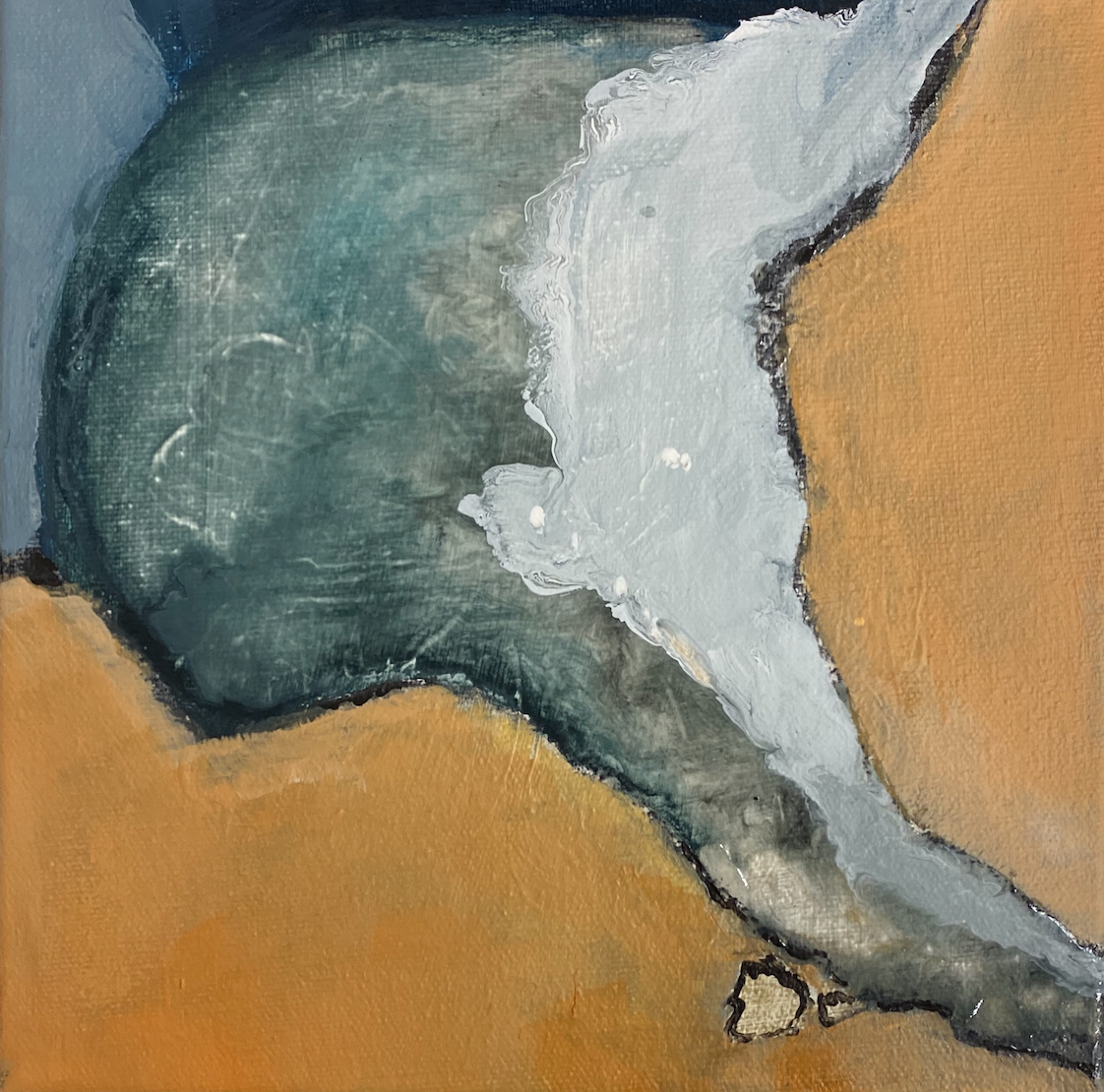 Blue Crack, 8x8 inches, 2020, ink, acrylic and charcoal on canvas 