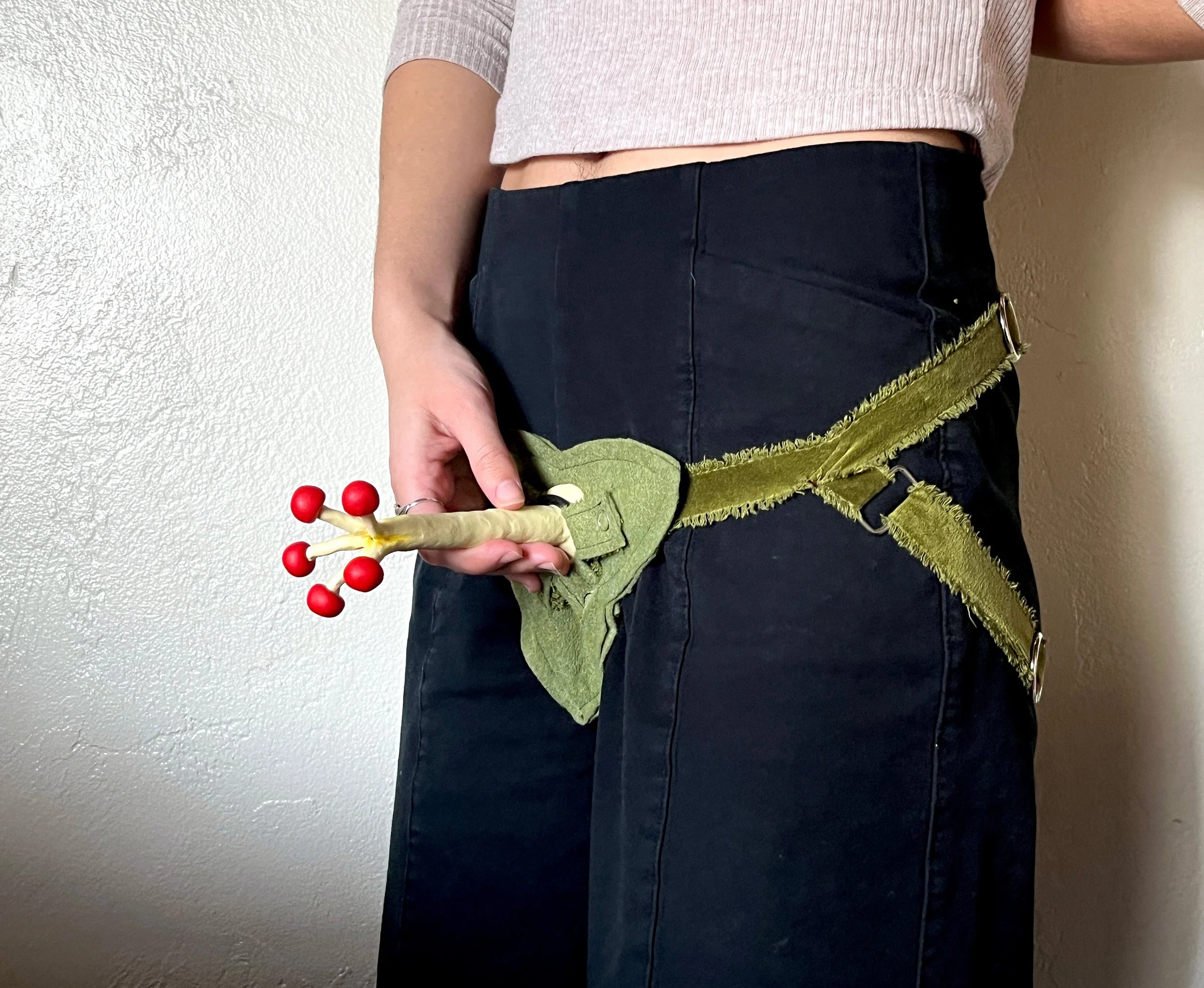 Stigma; Polymer Clay, O-ring, Velvet Straps, Felt, Metal Slide Adjusters; 6” x 15” x 5”, 2024 