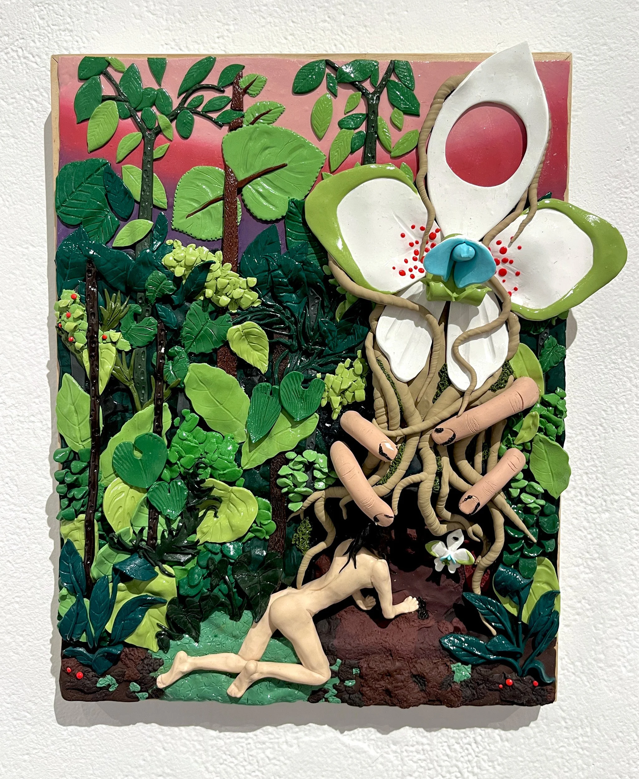 Answering a Call, Polymer Clay on Panel, 14” x 11”, 2024