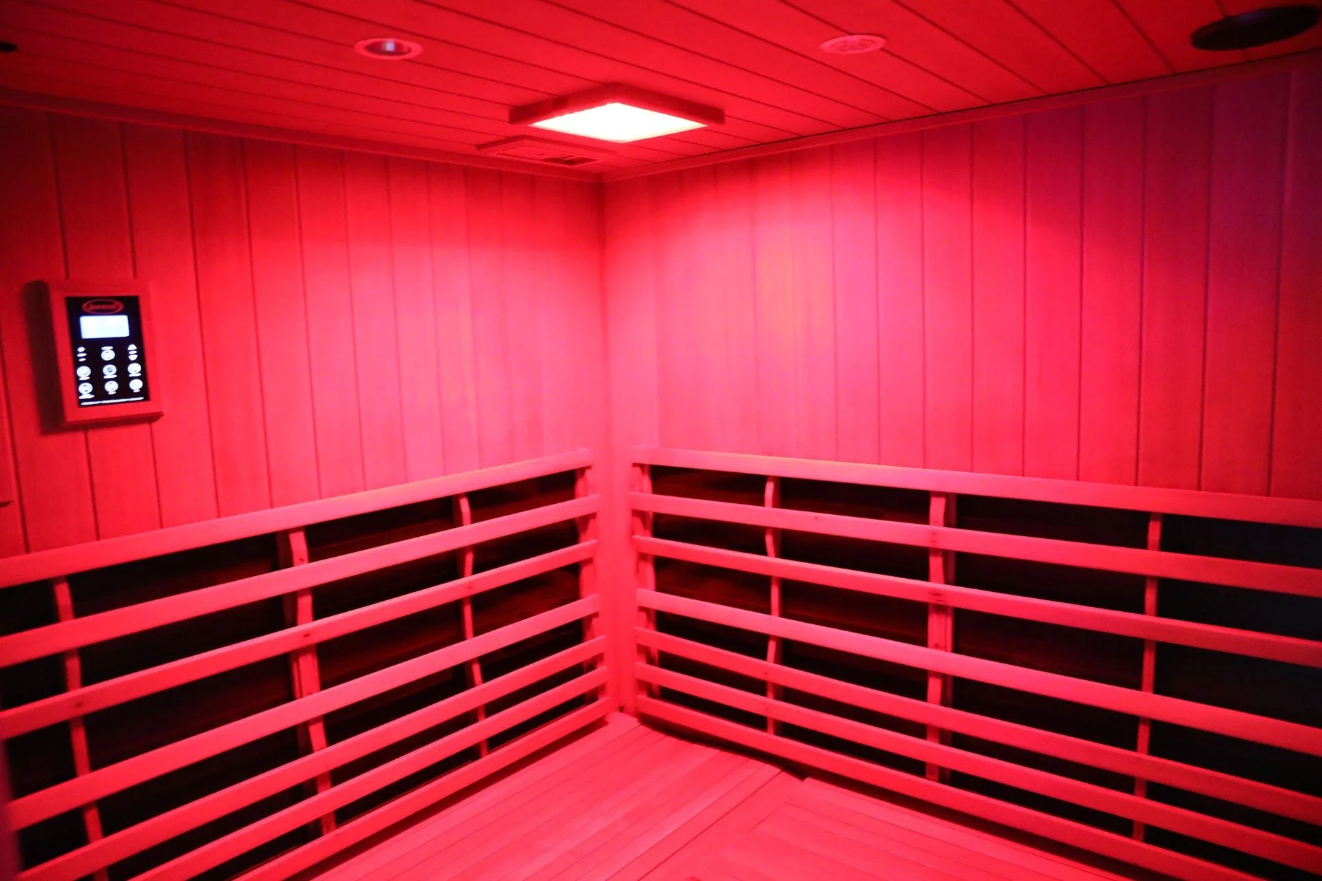Infrared sauna interior at Catskill Cryo