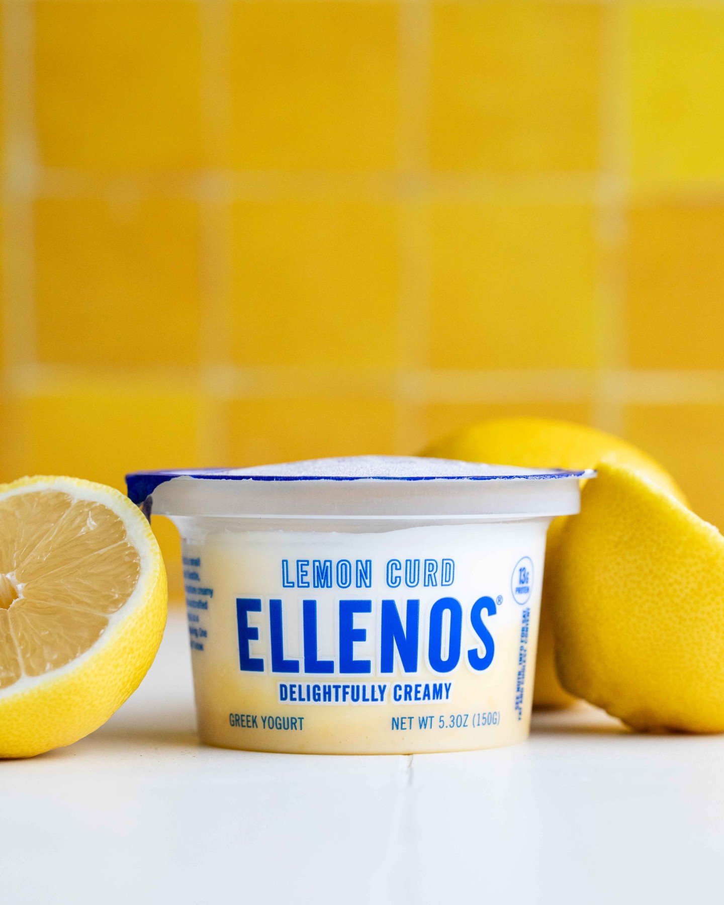 I love it when a plan comes together! I tested out a new back drop with my newest obsession and I'm feelin' these yellow tiles! The lemon curd flavor by @ellenosyogurt is perfection. They say they are " The yogurt that makes ice cream jealous&qu