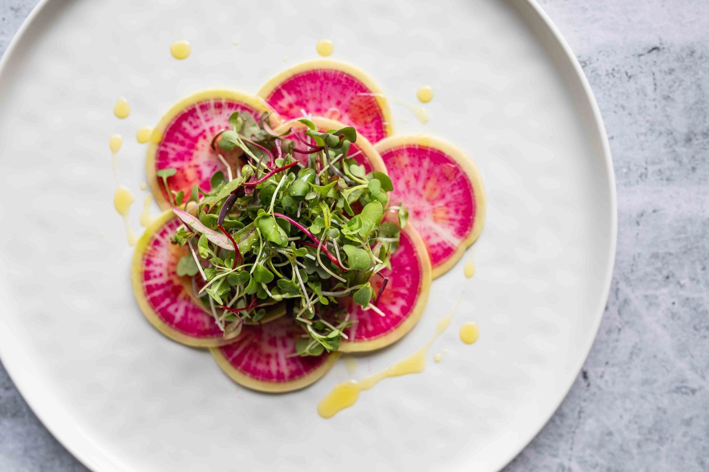 Life is like a watermelon radish. You never know what you're gonna get! I think a radish is a great vessel to show off a good olive oil and flaky salt&hellip; This time I threw a little micro greens on there because I was feeling fancy. ⁠