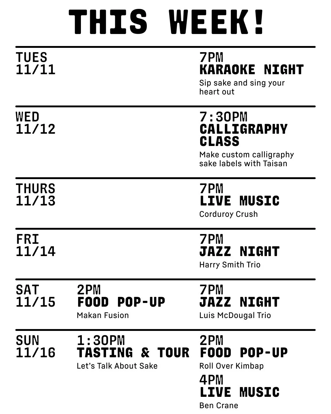 We&rsquo;re keeping it cozy at the taproom this week despite the cold!⁠
⁠
Tuesday, 11/11 at 7pm: Karaoke Night &ndash; buckle up for another high-voltage karaoke night at the taproom hosted by Maddy @maddyunderscorebroderick⁠
⁠
Wednesday, 11/12 at 7: