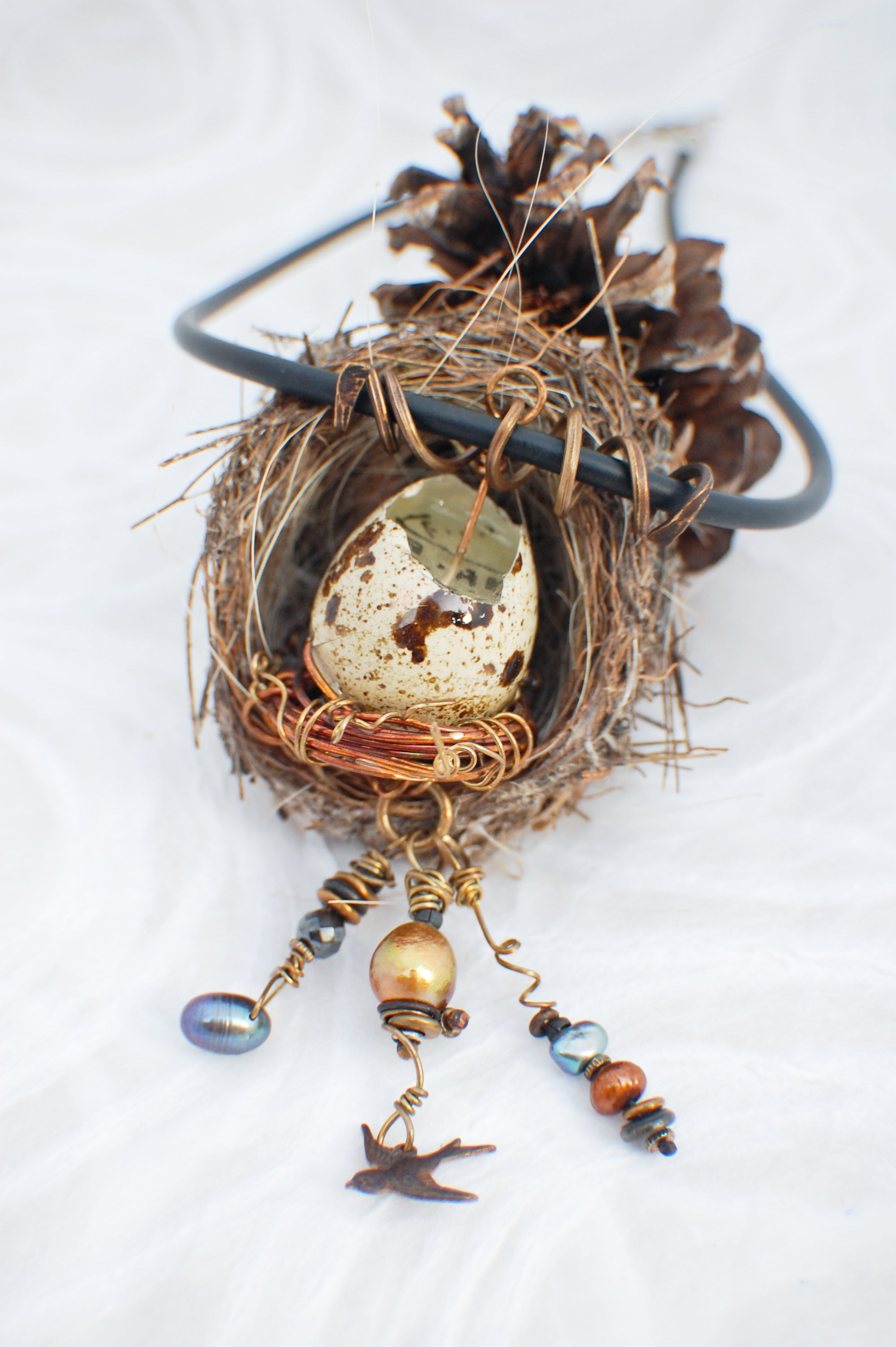 Cracked Open - Quail's Egg in Resin & Wirework