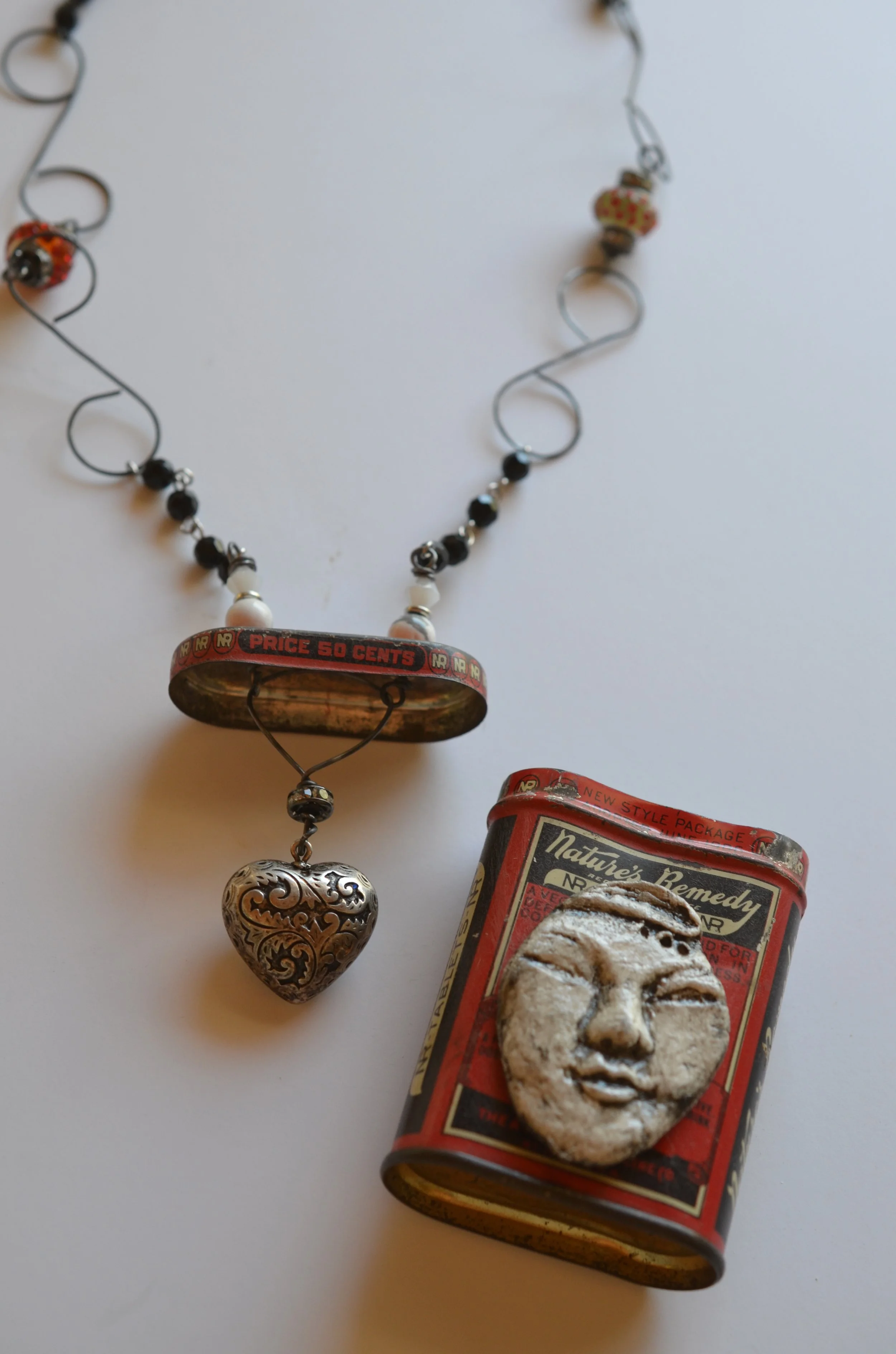 Laughing Buddha - Old tin, clay, wireowrk and beads