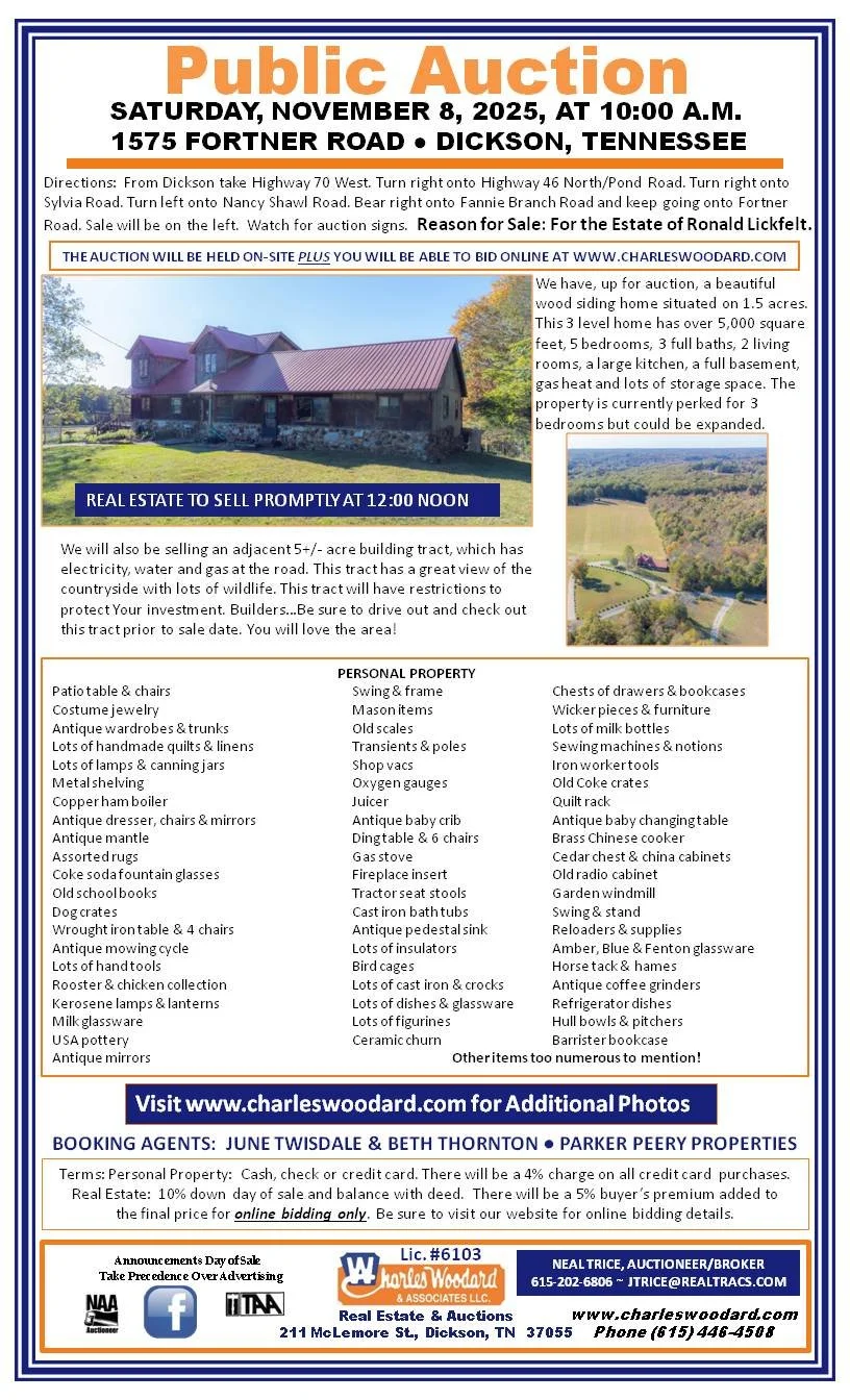 House &amp; 1.5 Acres PLUS Furniture, Collectables &amp; More!