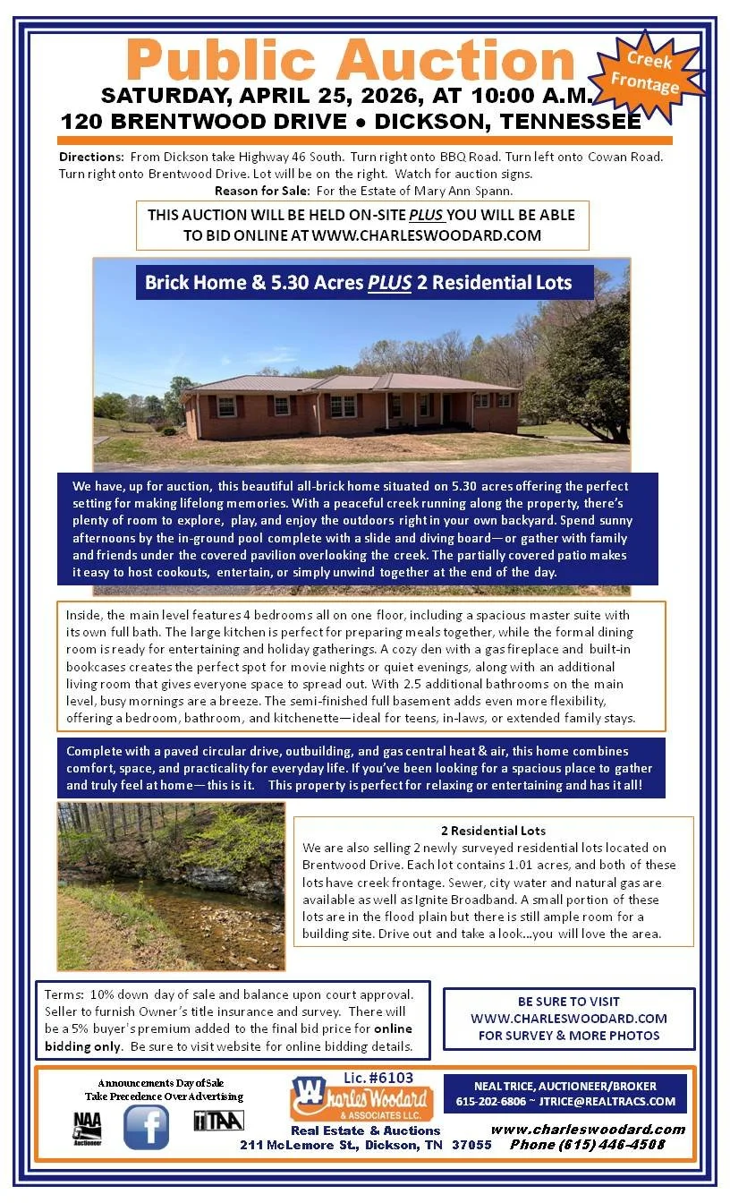 Brick Home &amp; 5.30 Acres PLUS 2 Residential Lots 