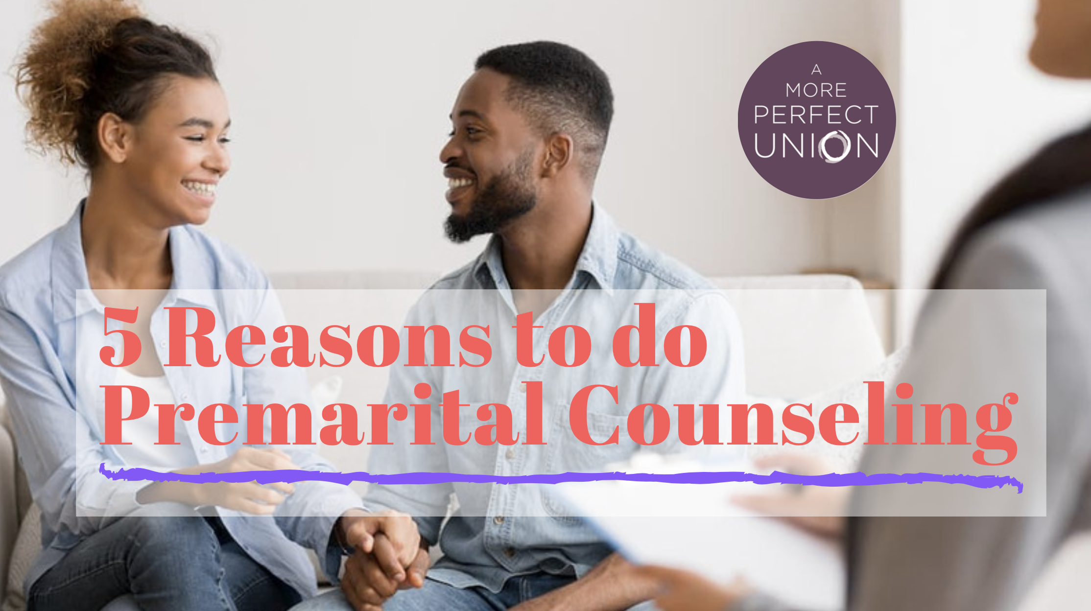 a couple sits on a couch in front of a counselor with a clipboard