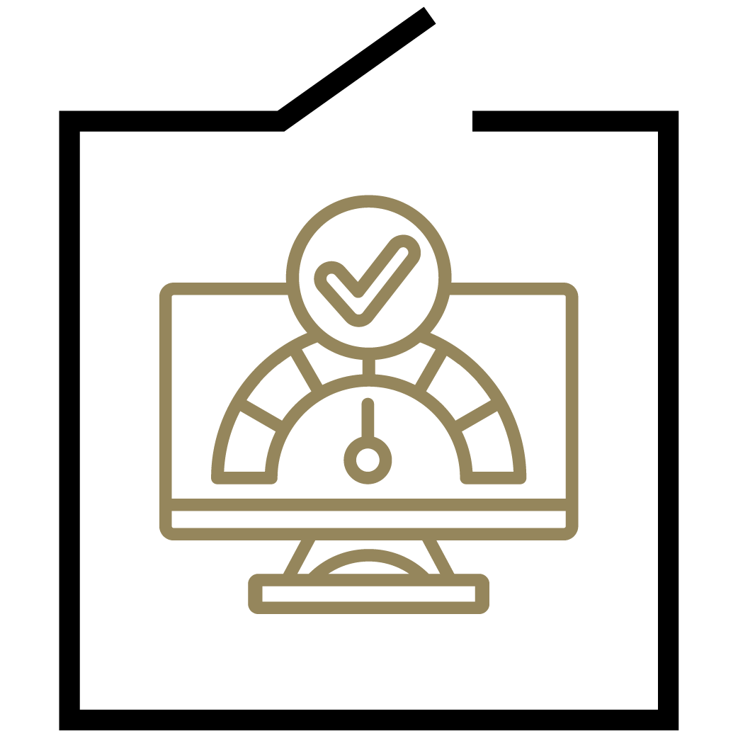 Line graph on a computer monitor with a check mark indicating approval or success.