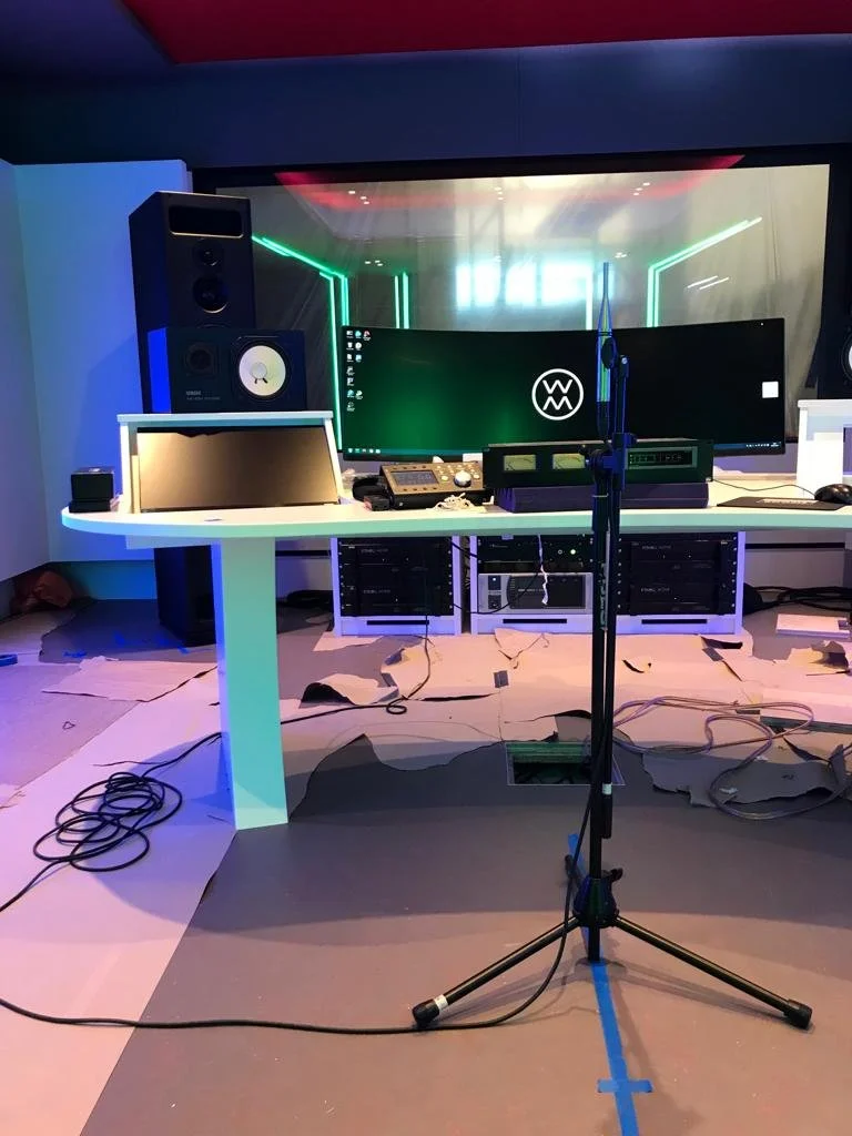 Studio monitor alignment and acoustic optimisation in progress in Studio 2 at Wired Masters, London.