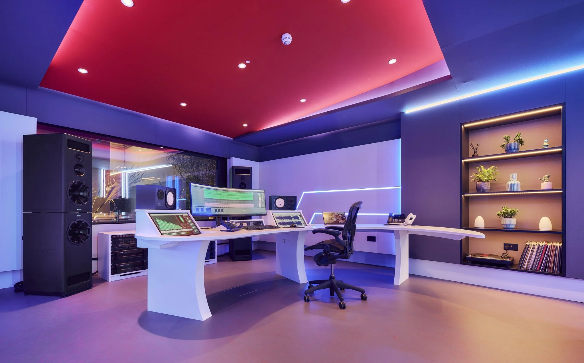 Studio 3 at Wired Masters, London, showing custom studio furniture by Sam Wills.