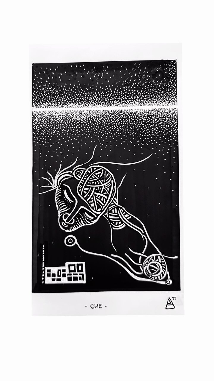 “ONE”~
The eternal Self that lives in the soul of all creatures. Ātman
:
:
Black Ink on Stone Paper.
#darwinerazo
darwinerazo.com