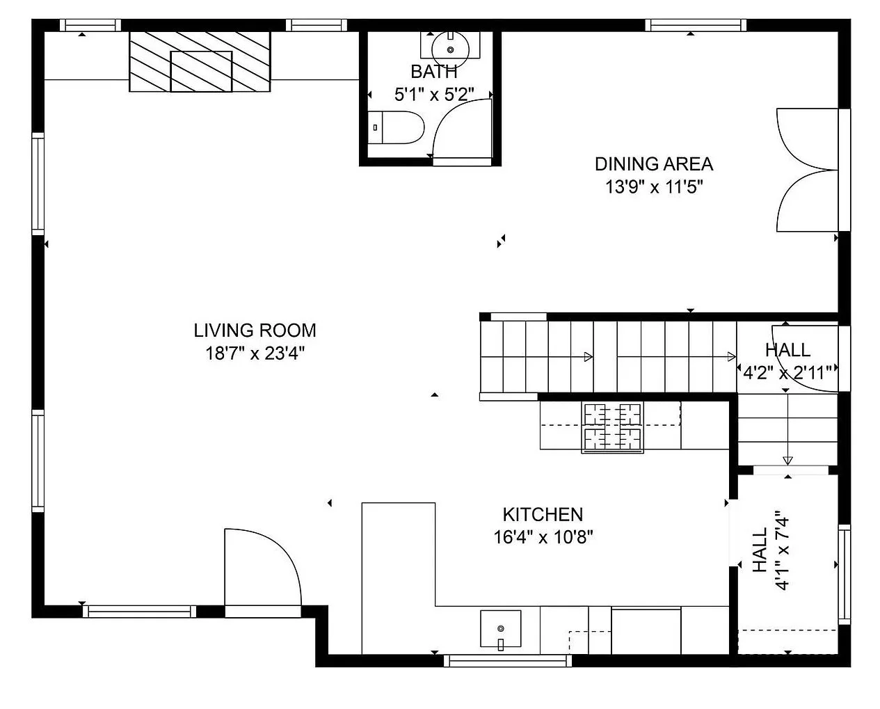 Existing main-level floor plan prior to a second-story addition in Golden, Colorado, documenting the original layout before a full remodel and vertical expansion by Prenvalley Builders.