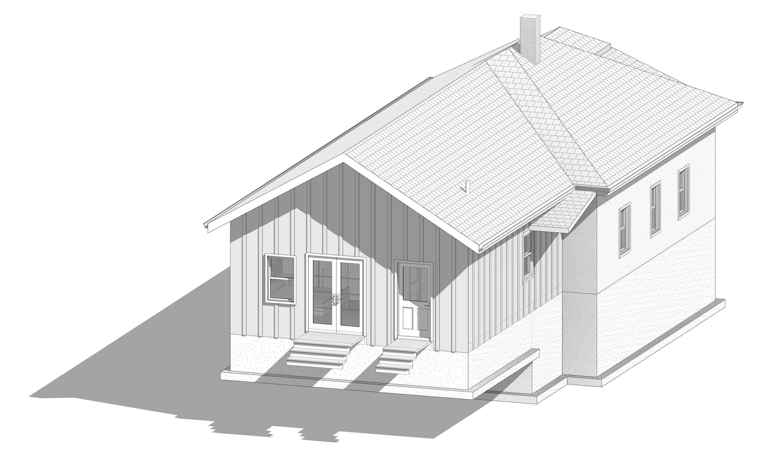 Architectural rendering of a Denver primary suite addition showing exterior design, roof integration, and board-and-batten siding as part of a design-build project by Prenvalley Builders.