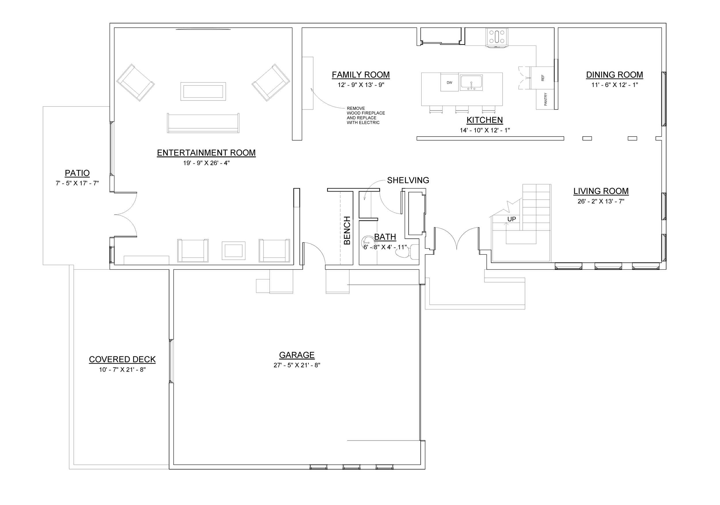Architectural floor plan showing the proposed layout for a full interior renovation in Golden, Colorado by Prenvalley Builders.
