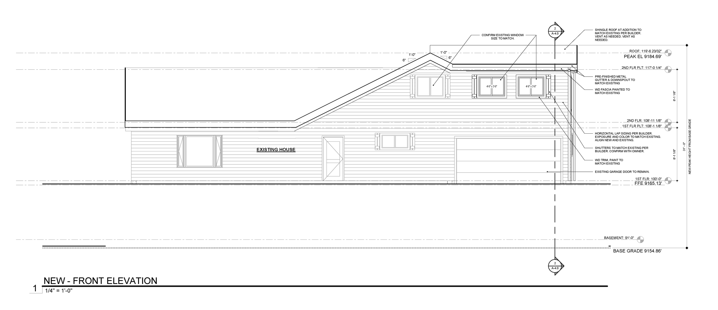 Architectural front elevation drawing of a Silverthorne pop-top renovation showing the planned second-story addition above the existing structure.