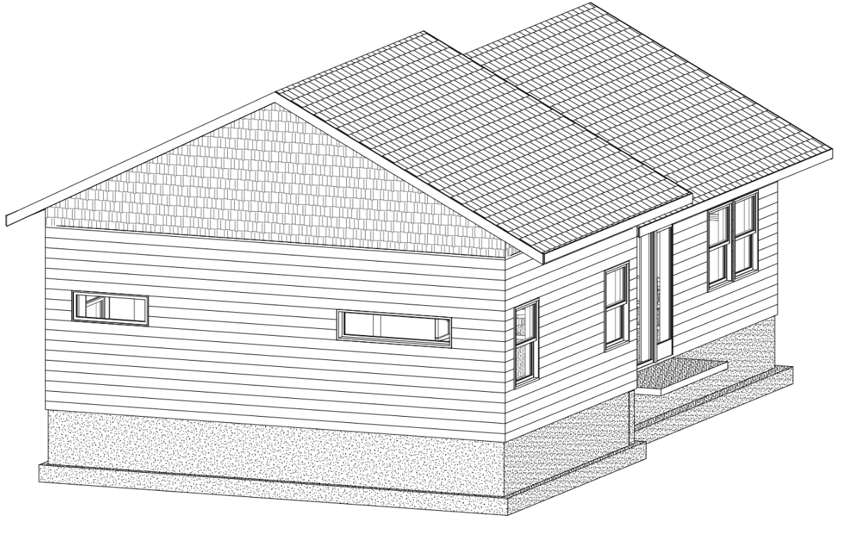 Architectural elevation drawing of a garage-to-ADU conversion in Denver, Colorado, illustrating exterior massing, window placement, and roof form for construction coordination.