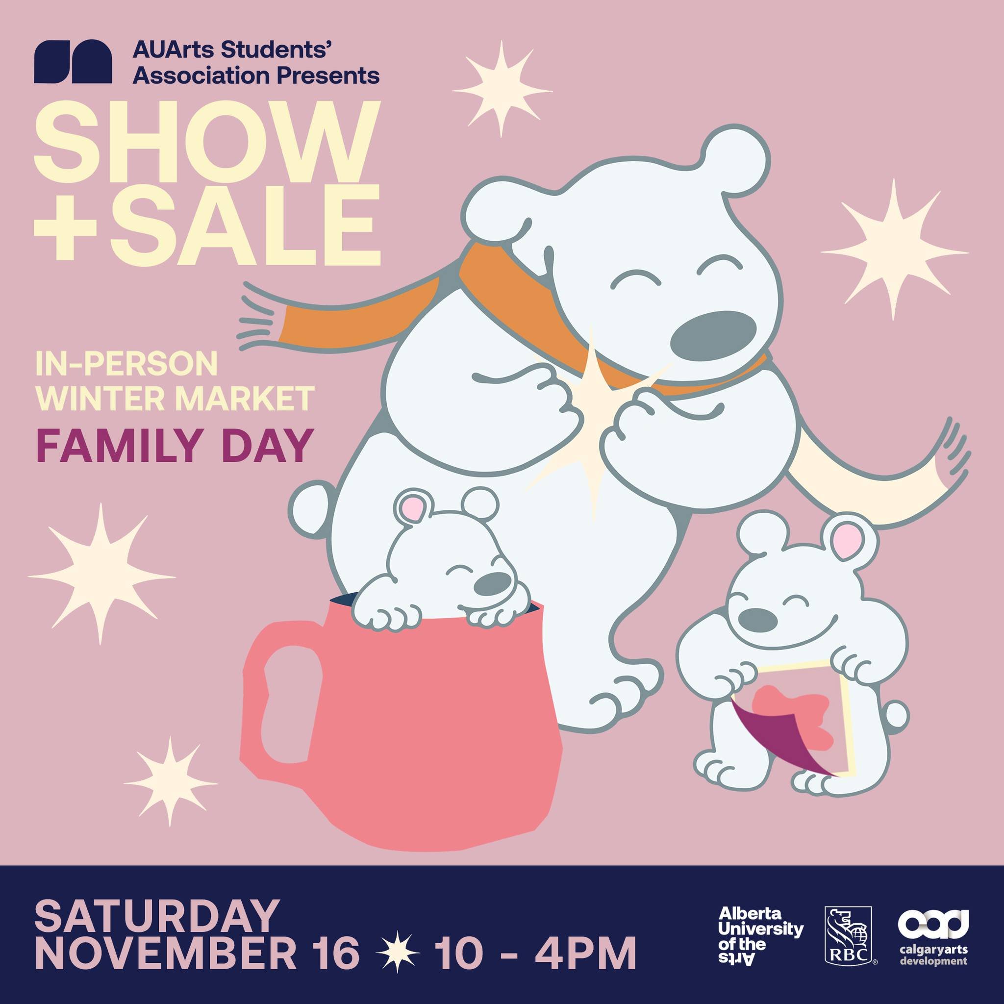 Show + Sale In-Person Winter Market is Nov 15 + 16! Join us on Saturday Nov 16th for Family Day! Hot drinks provided by @kaffeeyyc

Come shop and watch live art demos by @albertauarts students! 

Visit @showandsale.yyc for more info and sneak-peeks a