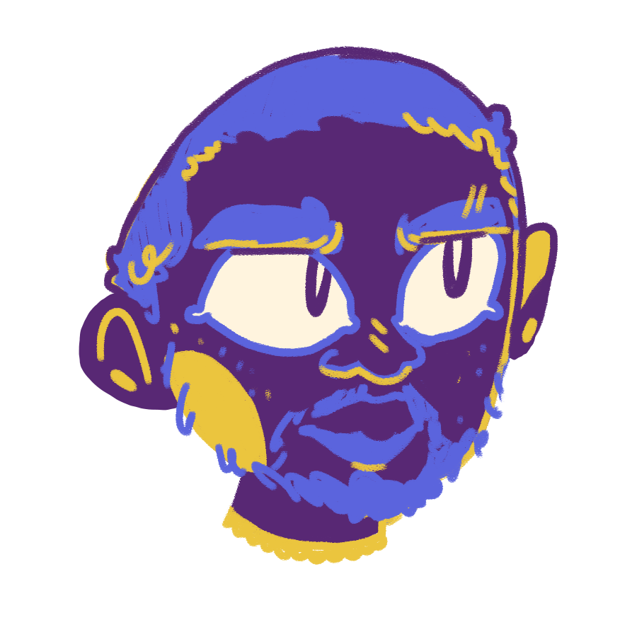 Digital drawing of a person's face with closed eyes, long dreadlocks, and a beard, set against a black background.