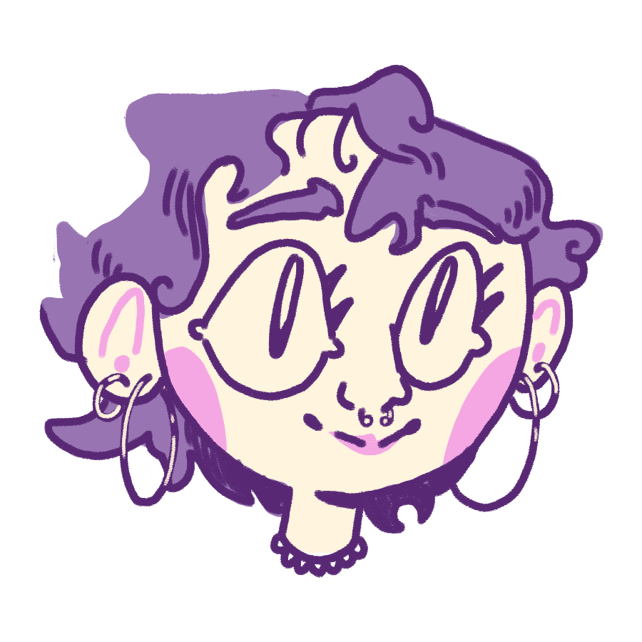 A cartoon illustration of a smiling person with brown hair, pink face, green cheeks, and closed eyes, holding their hands to their ears.