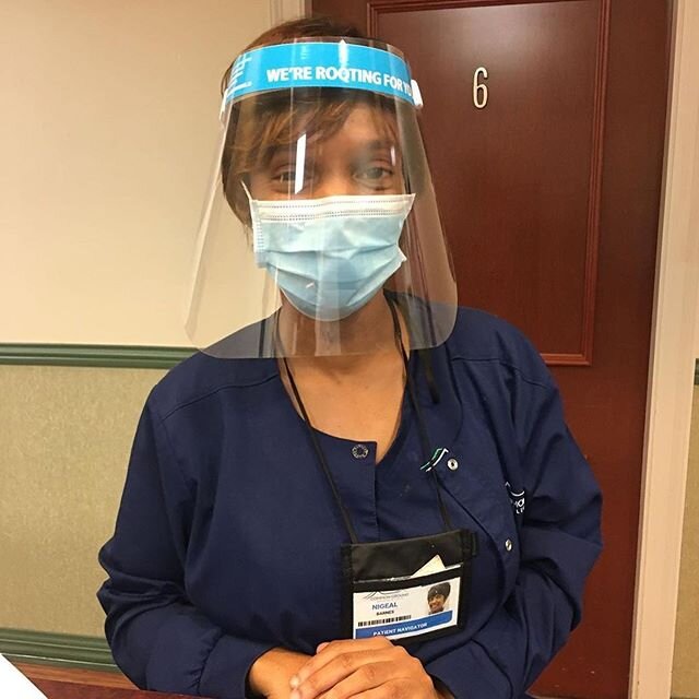 Common Ground Health Clinic Workers are wearing these face shields, donated by Curious Form, that remind healthcare workers and patients that the city 💜 them! 
They exclaim, &ldquo;We are rooting for you!&rdquo; &amp; &ldquo;I am here for you!&rdquo